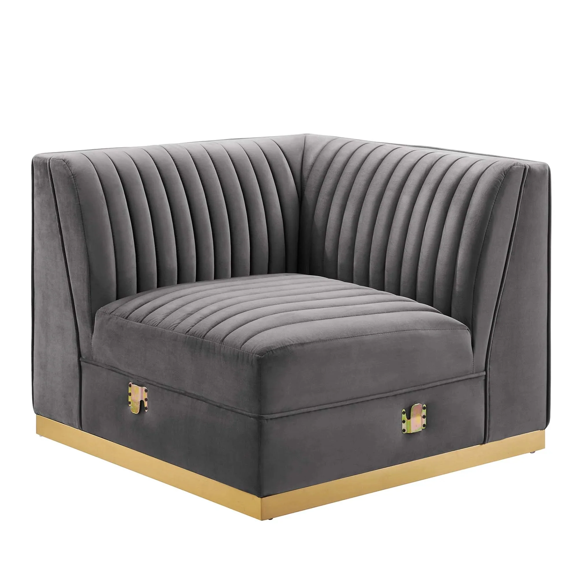 Sanguine 7-Piece Channel Tufted Performance Velvet Left-Facing Modular Sectional Sofa in Gray - Image 10