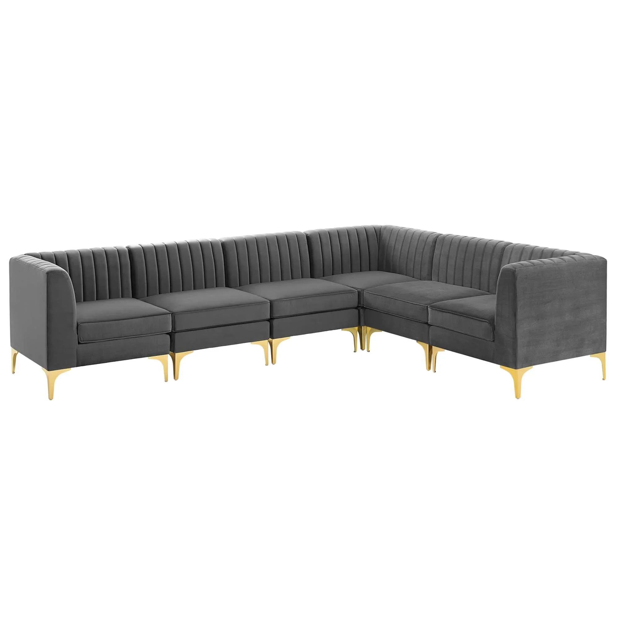 Sanguine 7-Piece Channel Tufted Performance Velvet Left-Facing Modular Sectional Sofa in Gray - Image 19