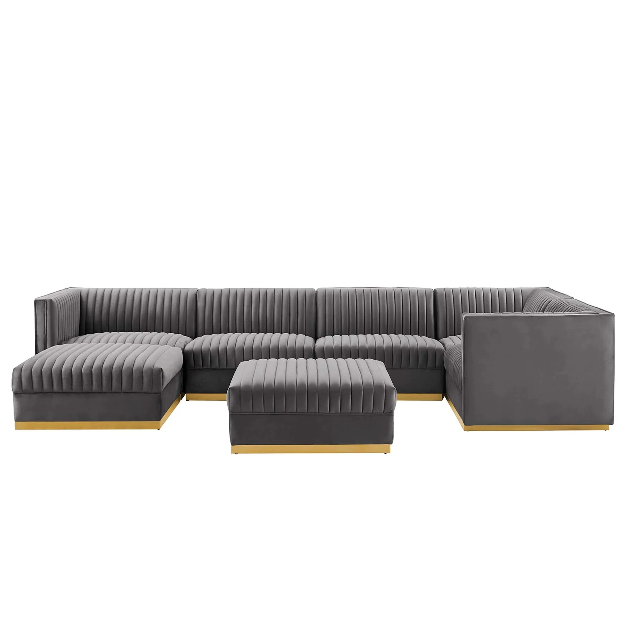 Sanguine 7-Piece Channel Tufted Performance Velvet Left-Facing Modular Sectional Sofa in Gray - Image 20