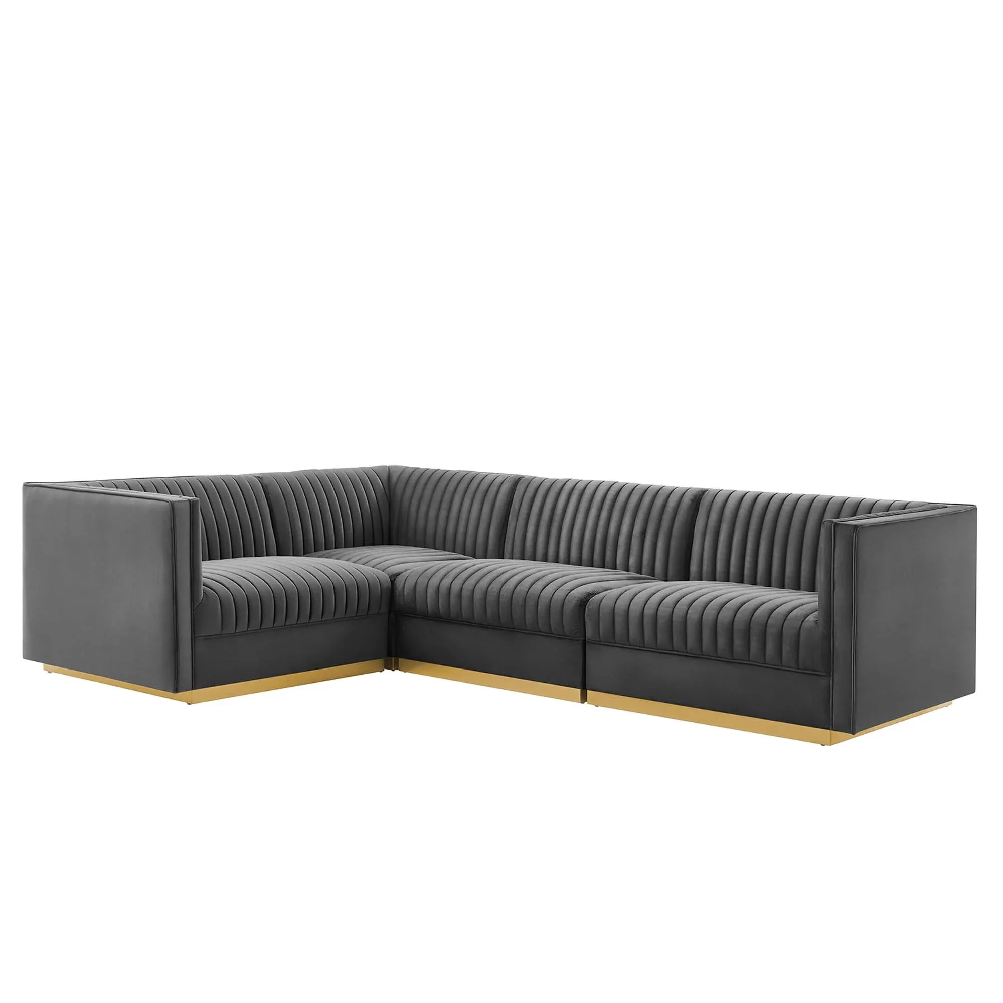 Sanguine 7-Piece Channel Tufted Performance Velvet Left-Facing Modular Sectional Sofa in Gray - Image 23