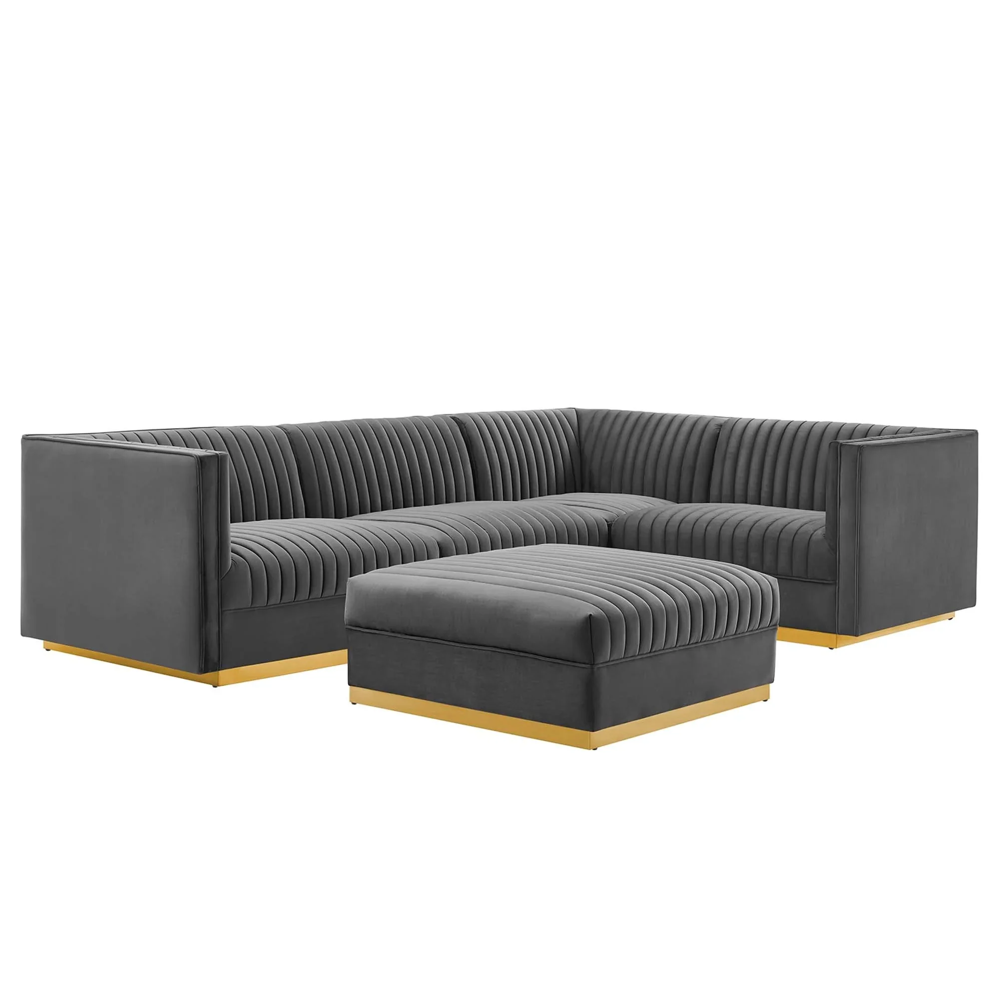 Sanguine 7-Piece Channel Tufted Performance Velvet Left-Facing Modular Sectional Sofa in Gray - Image 25
