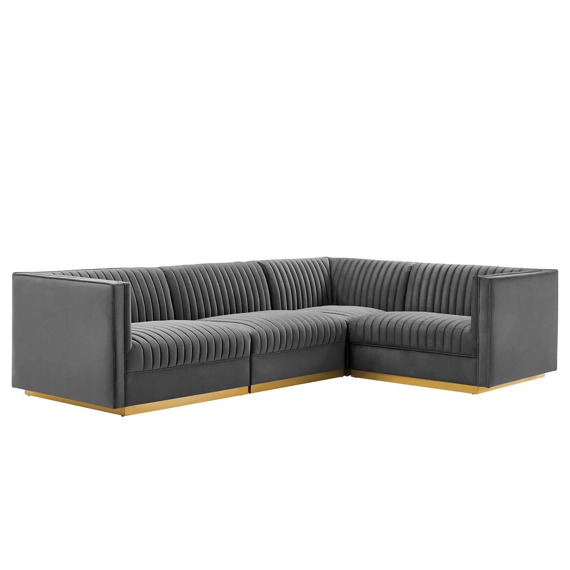 Sanguine 7-Piece Channel Tufted Performance Velvet Left-Facing Modular Sectional Sofa in Gray - Image 6