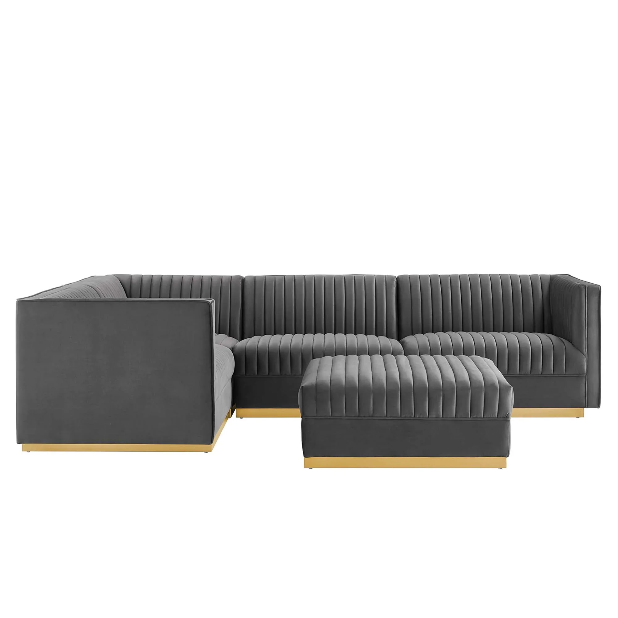 Sanguine 7-Piece Channel Tufted Performance Velvet Left-Facing Modular Sectional Sofa in Gray - Image 7