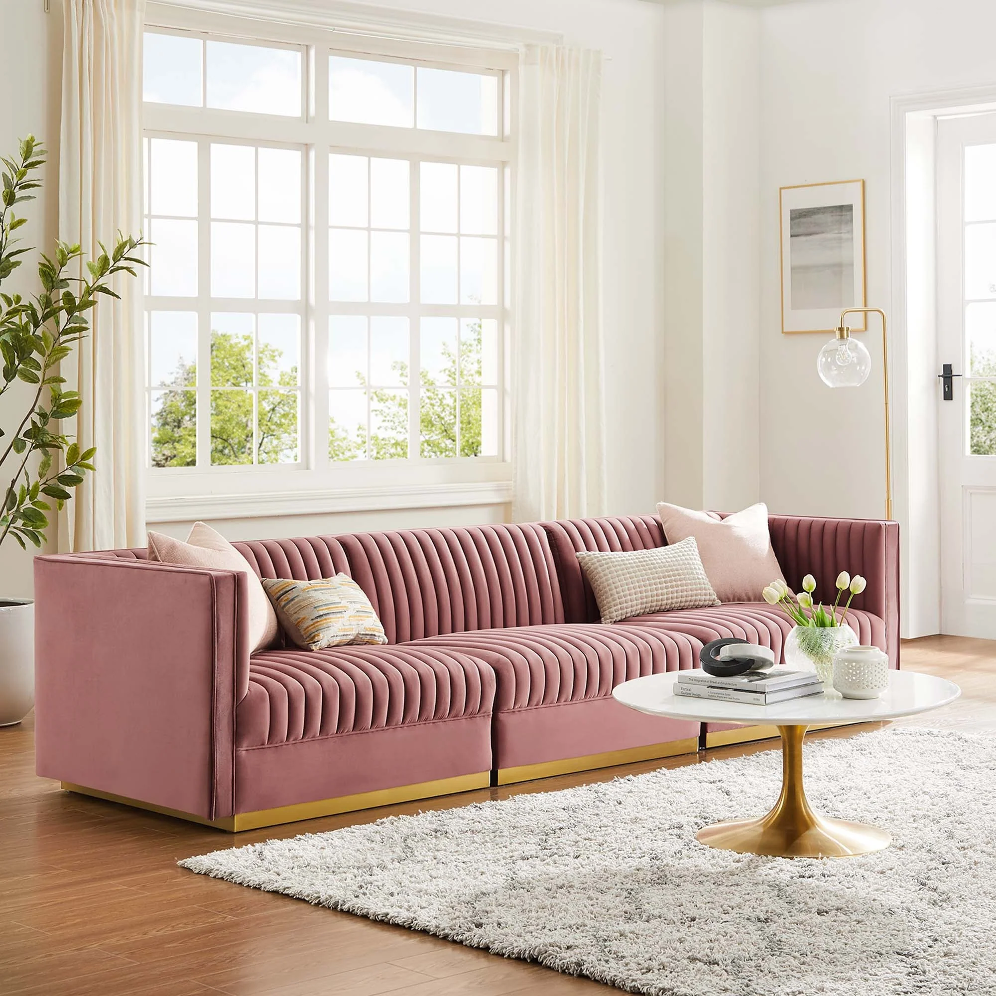 Sanguine Channel Tufted Performance Velvet 3-Seat Modular Sectional Sofa - Image 2