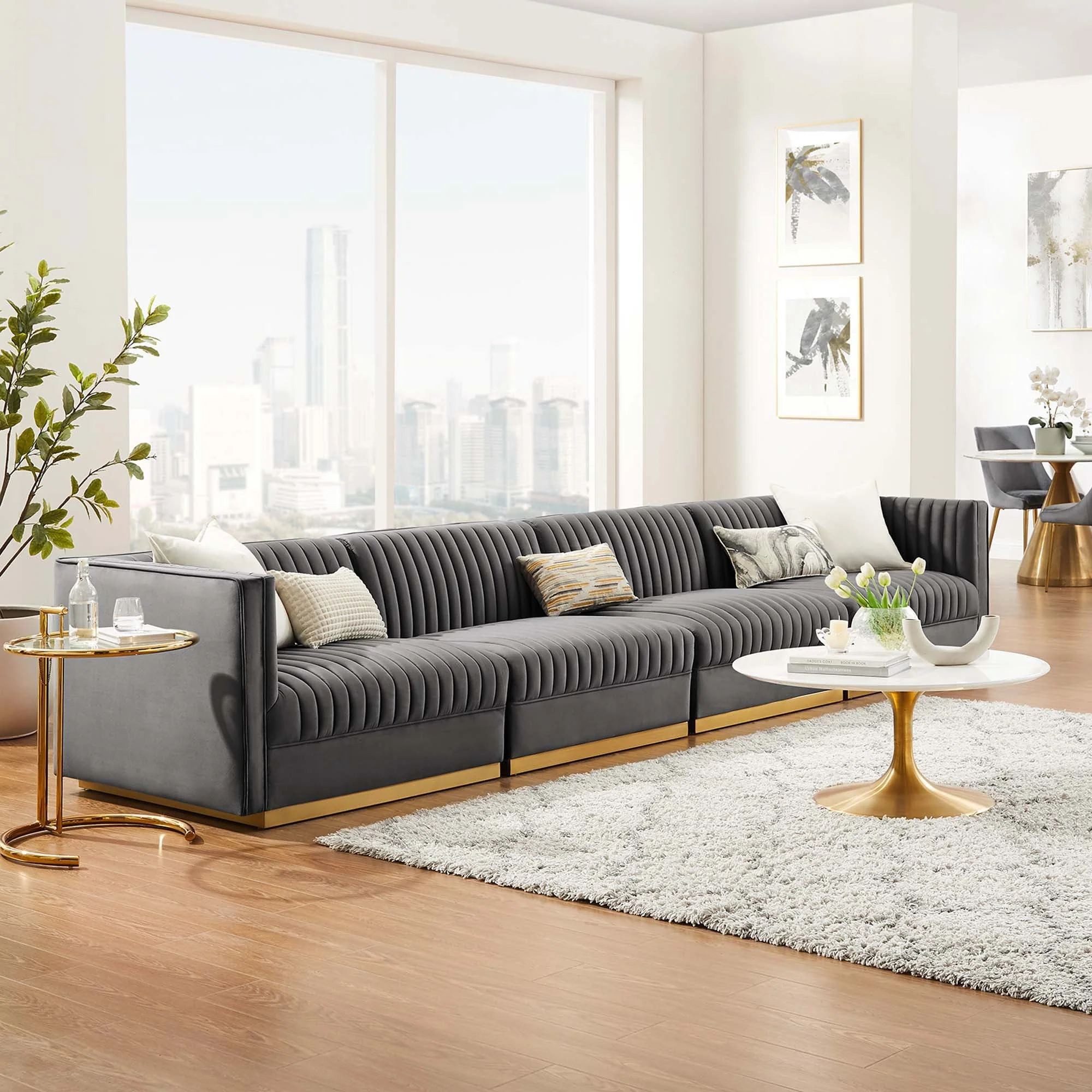 Sanguine Channel Tufted Performance Velvet 4-Seat Modular Sectional Sofa - Image 15