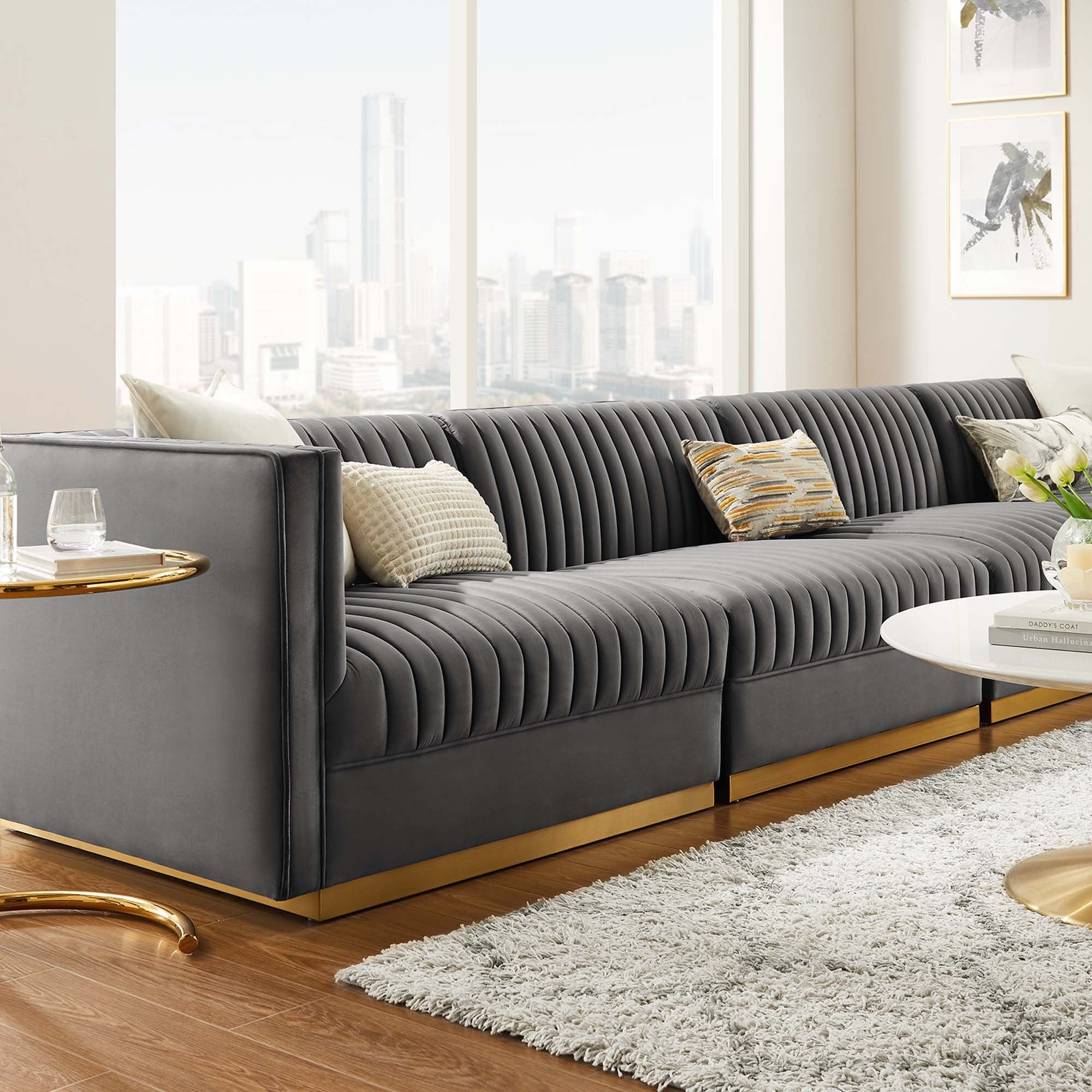 Sanguine Channel Tufted Performance Velvet 4-Seat Modular Sectional Sofa - Image 16