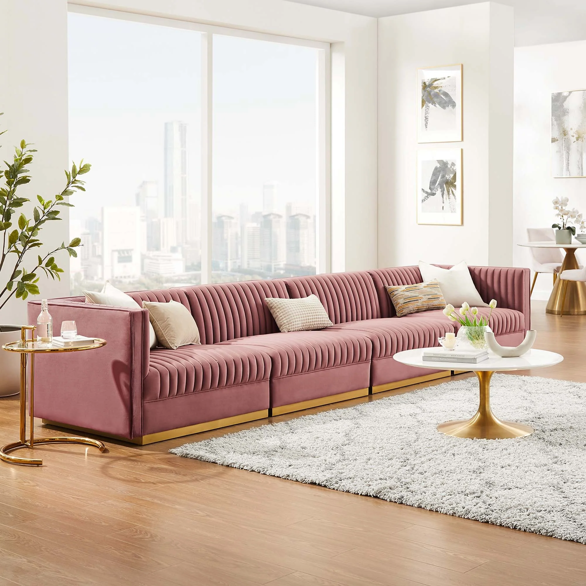 Sanguine Channel Tufted Performance Velvet 4-Seat Modular Sectional Sofa - Image 2