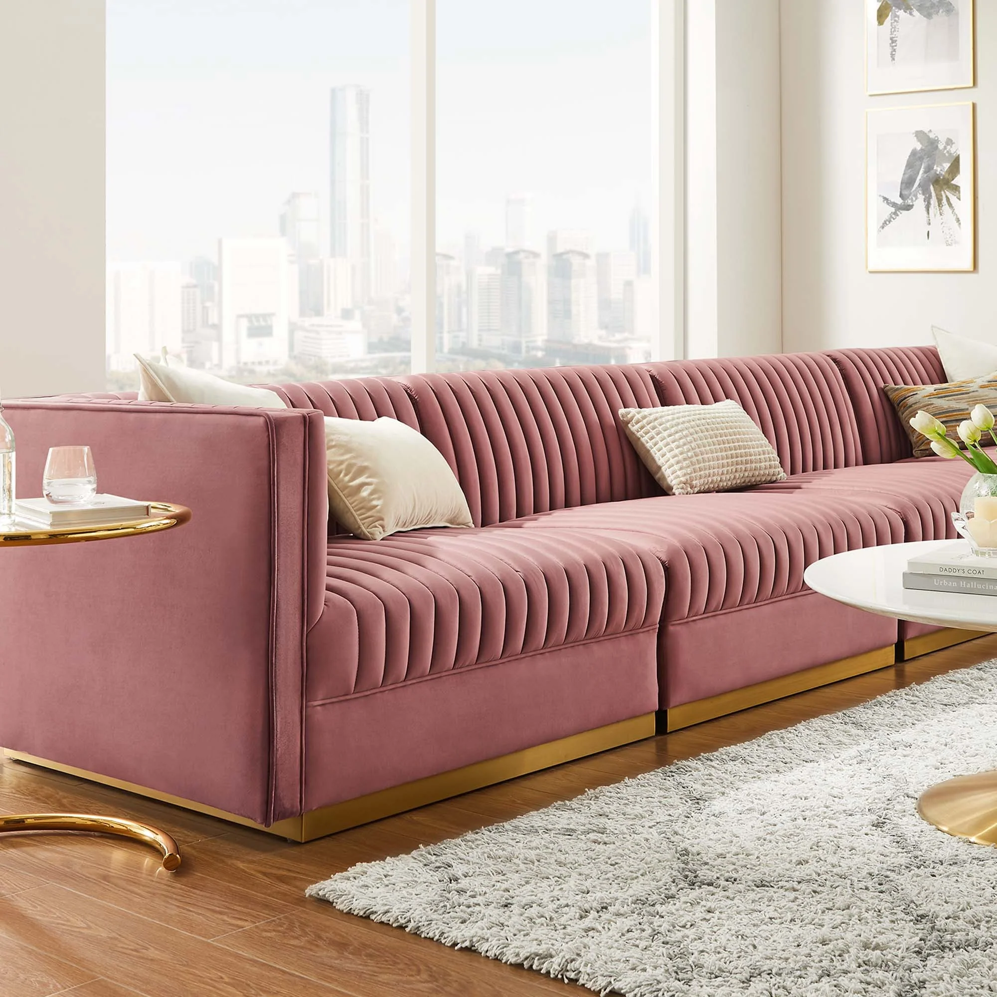Sanguine Channel Tufted Performance Velvet 4-Seat Modular Sectional Sofa - Image 3