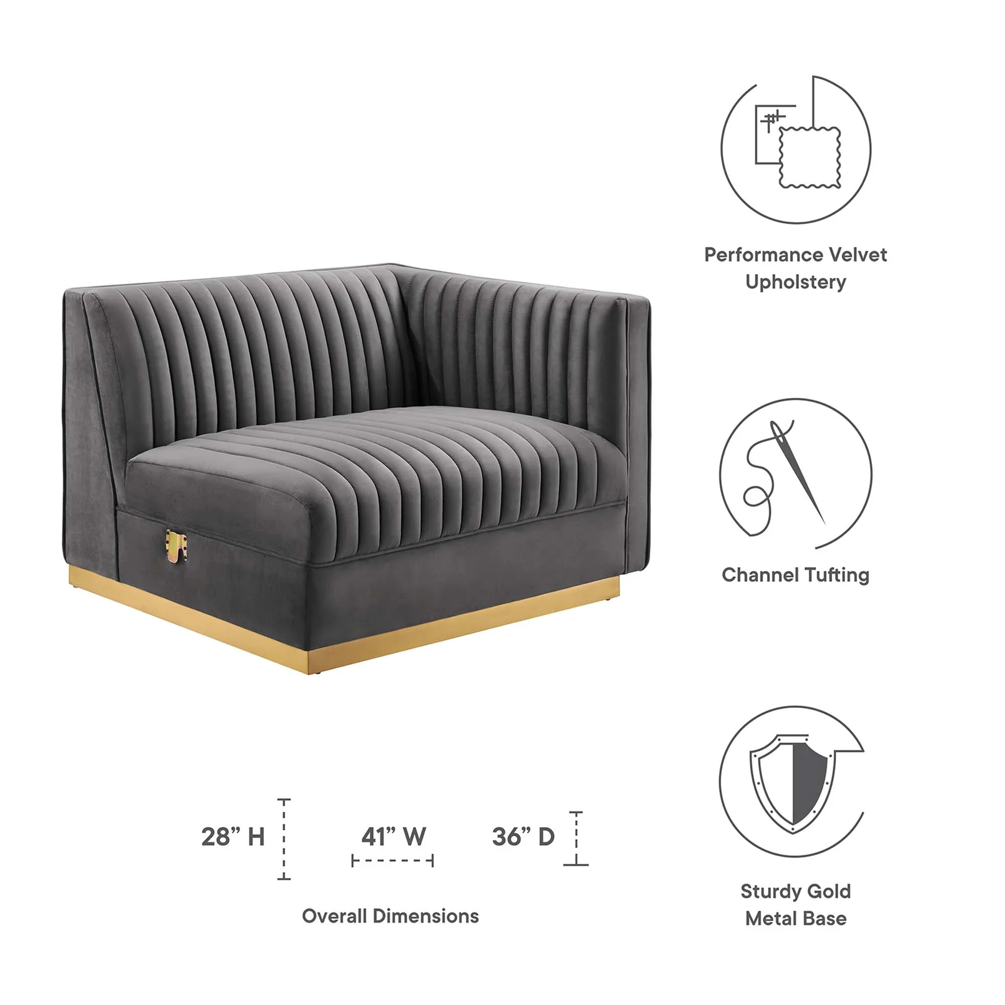 Sanguine Channel Tufted Performance Velvet Modular Sectional Sofa Right-Arm Chair - Image 16
