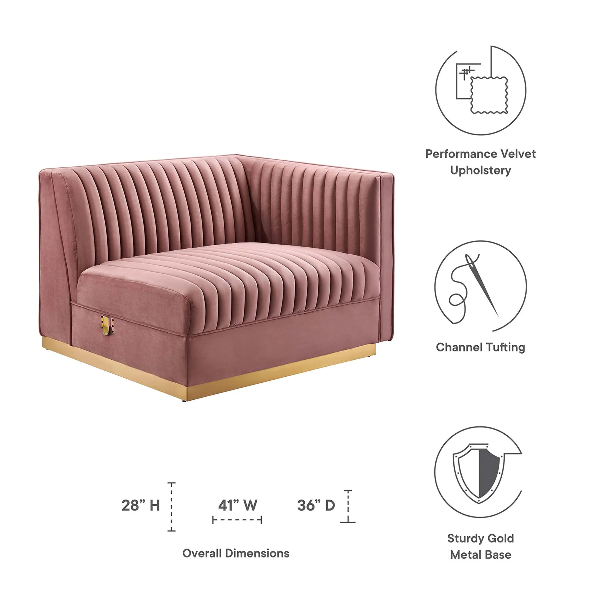Sanguine Channel Tufted Performance Velvet Modular Sectional Sofa Right-Arm Chair - Image 8