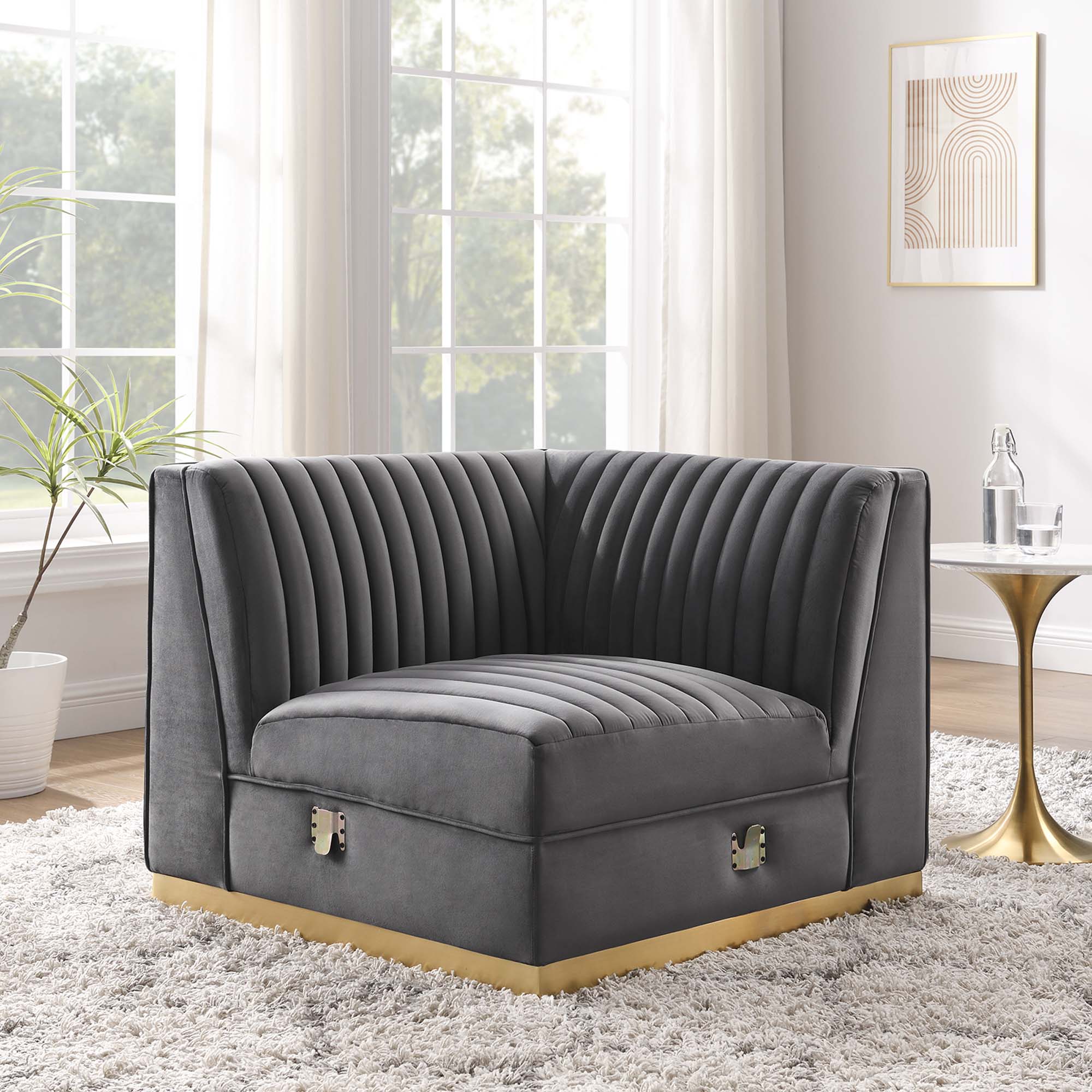 Sanguine Channel Tufted Performance Velvet Modular Sectional Sofa Right Corner Chair - Image 2