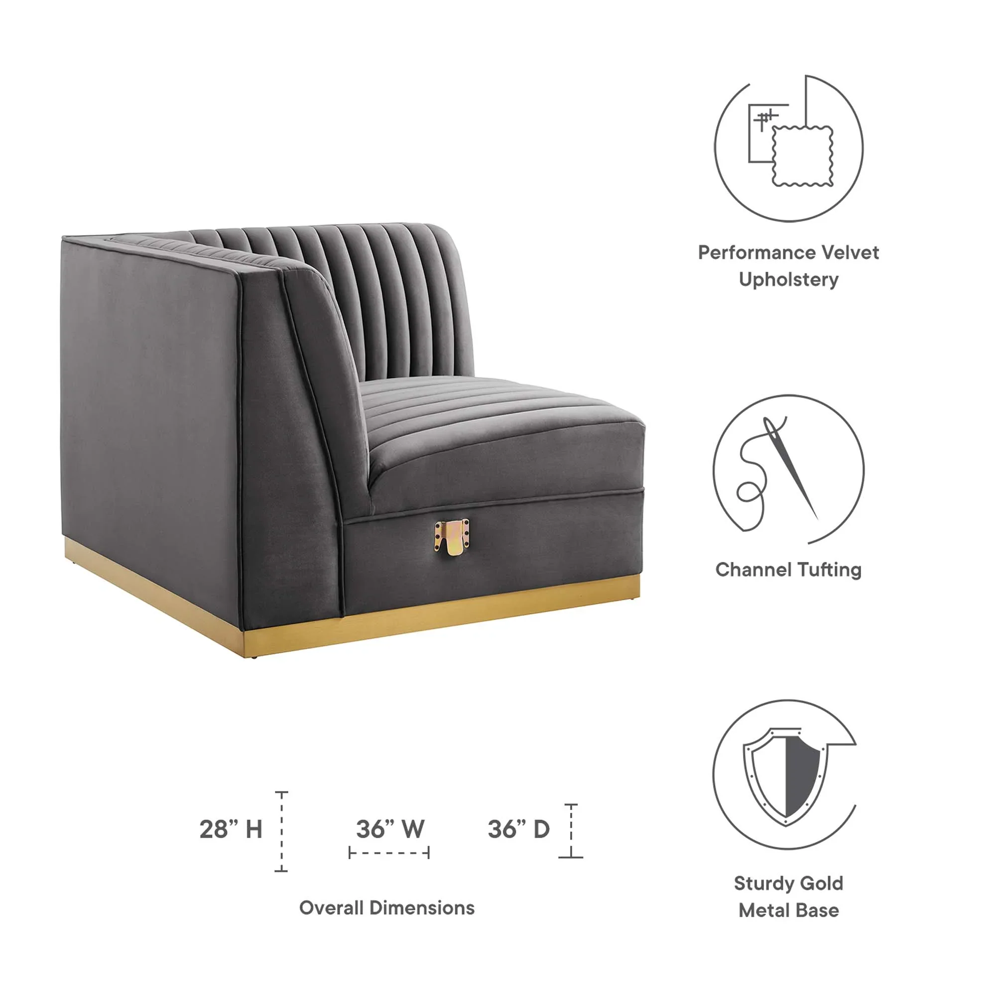 Sanguine Channel Tufted Performance Velvet Modular Sectional Sofa Right Corner Chair - Image 8
