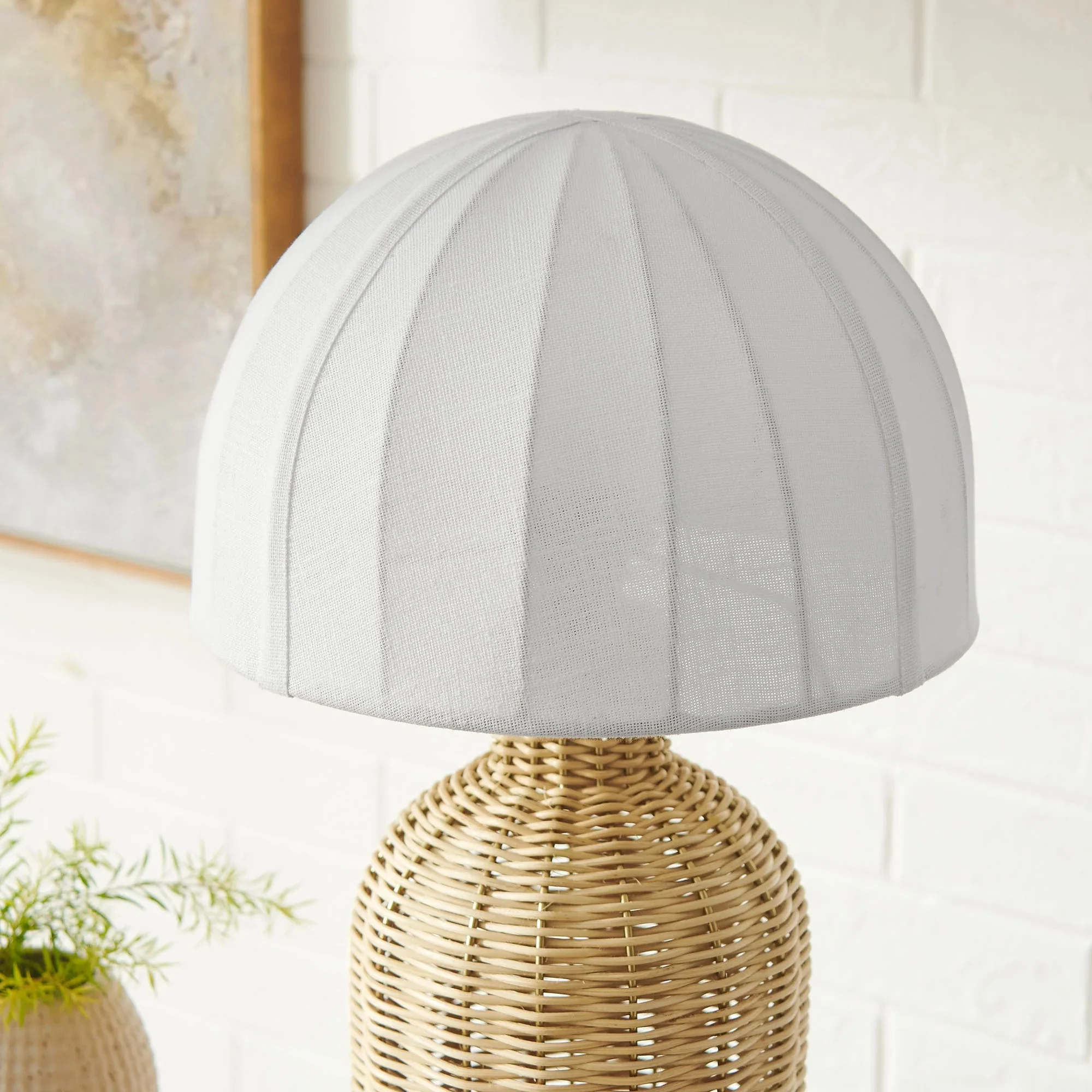 Santo Rattan Table Lamp With Dome Shade in White Natural - Image 4