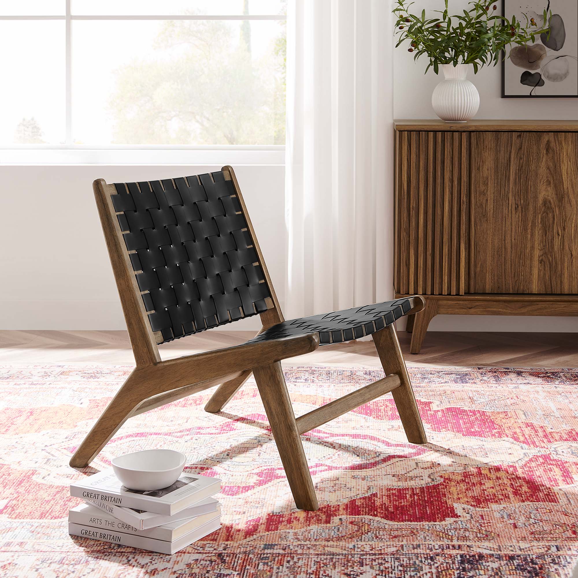 Saoirse Faux Leather Wood Accent Lounge Chair - Image 11