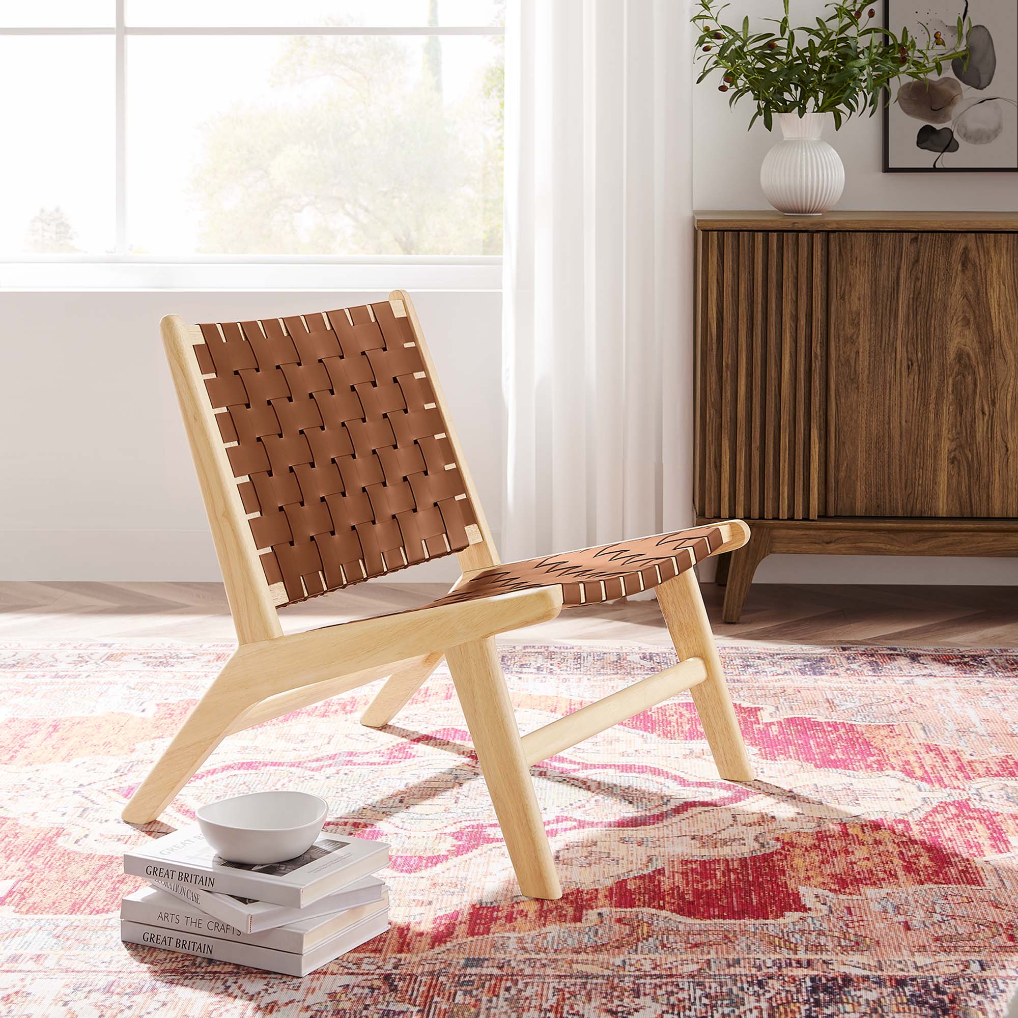 Saoirse Faux Leather Wood Accent Lounge Chair - Image 2