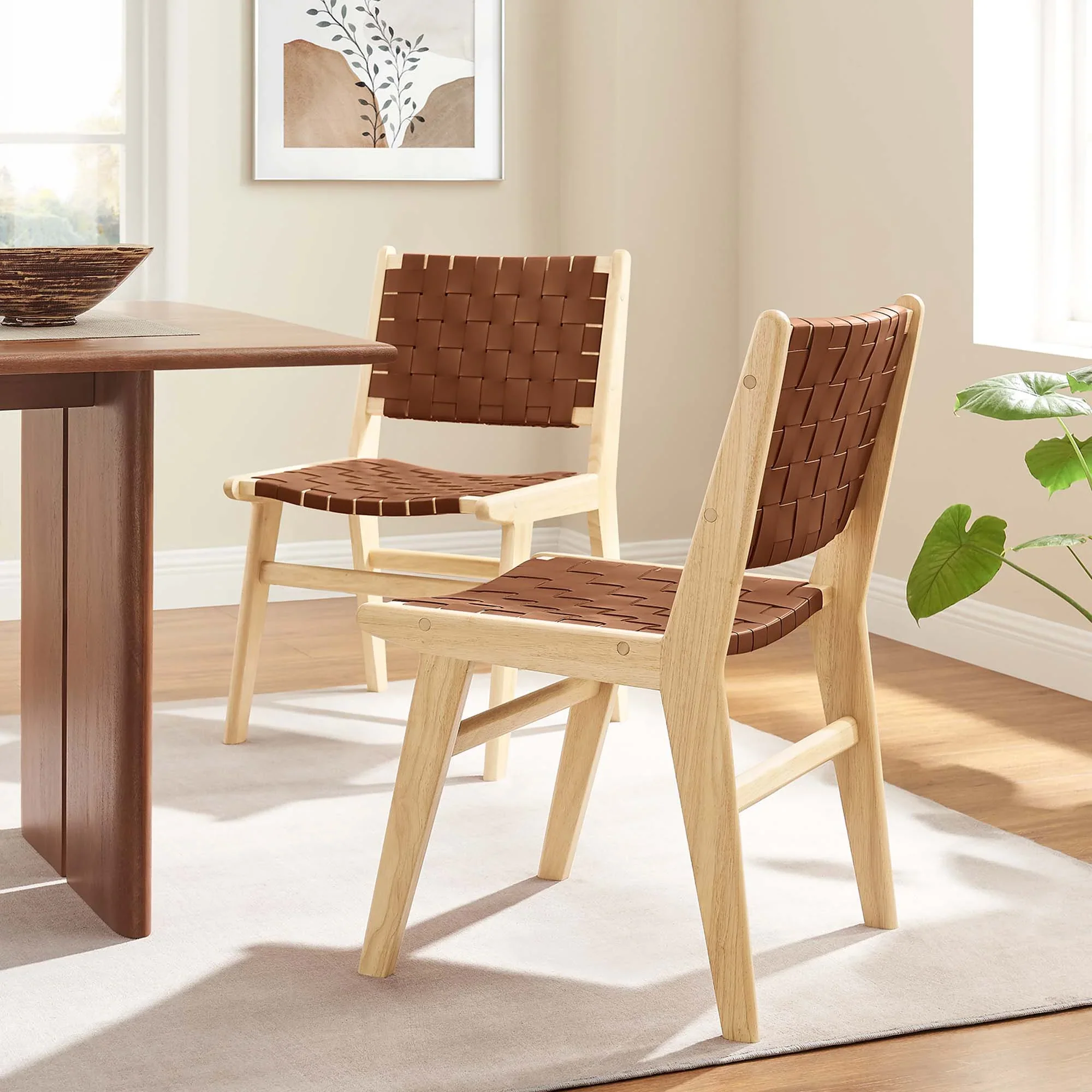 Saoirse Leather Wood Dining Side Chair Set of 2 - Image 2