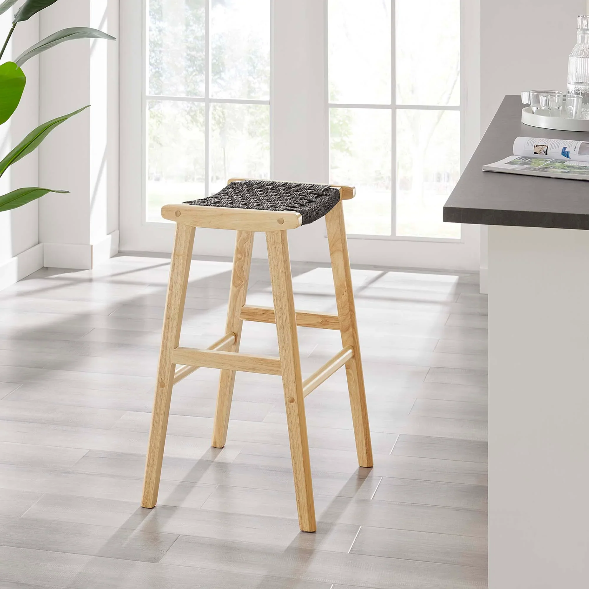 Saoirse Woven Rope Wood Bar Stool - Set of 2 - Image 2
