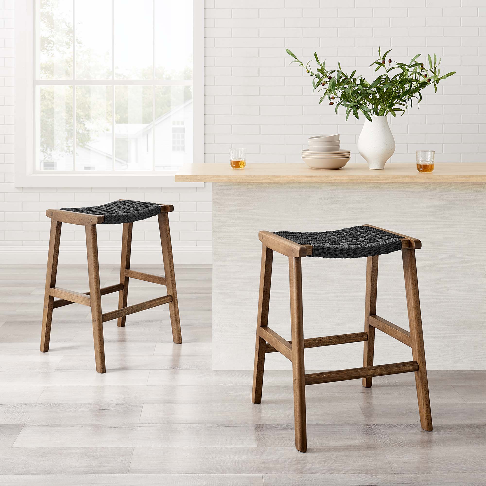 Saoirse Woven Rope Wood Counter Stool Set of 2 - Image 12