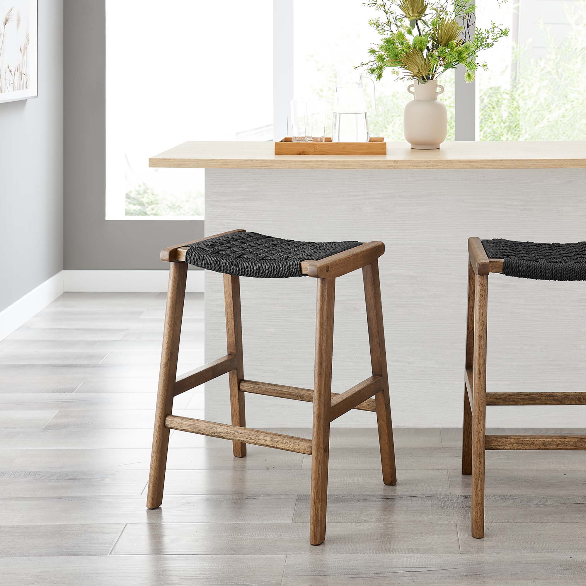 Saoirse Woven Rope Wood Counter Stool Set of 2 - Image 13