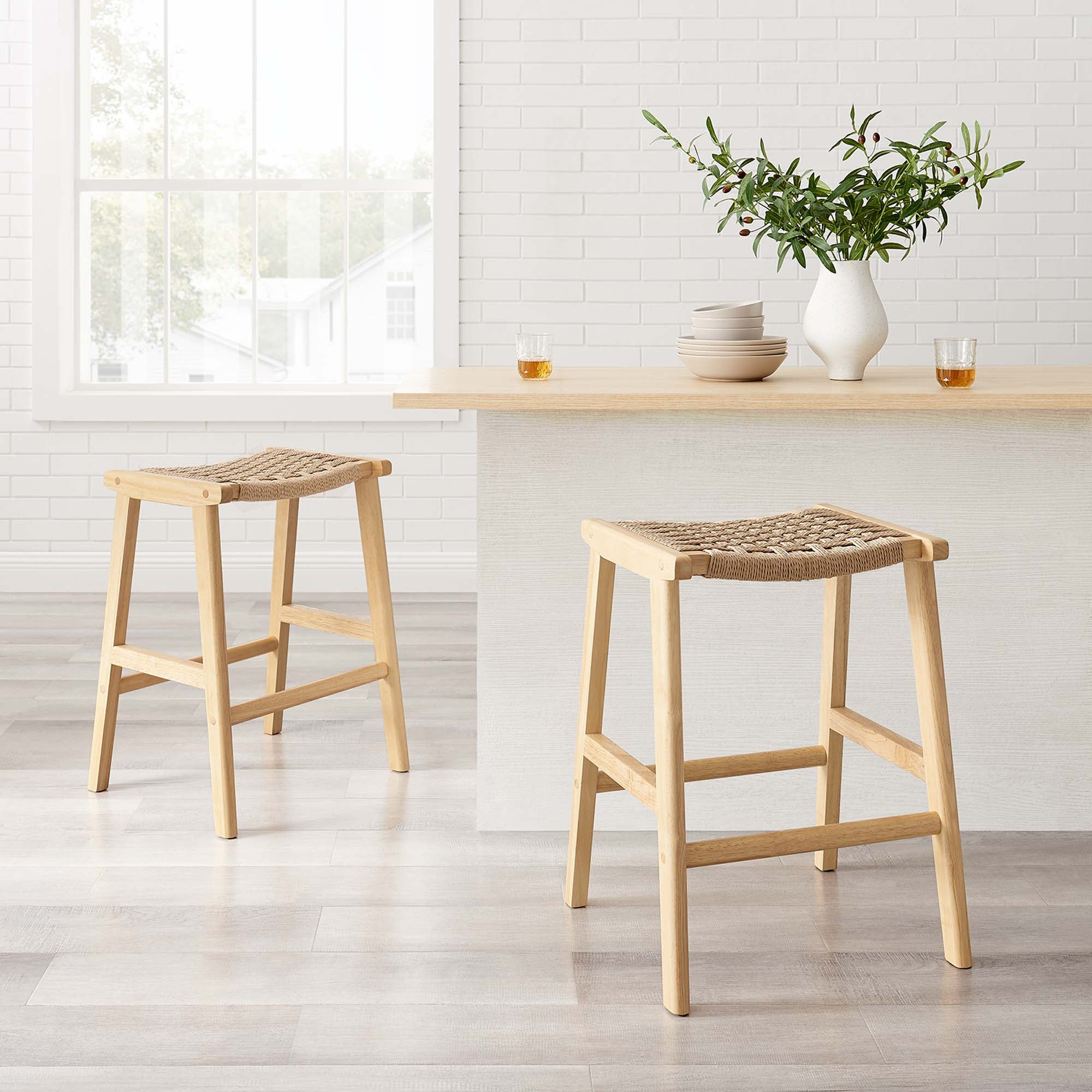 Saoirse Woven Rope Wood Counter Stool Set of 2 - Image 2