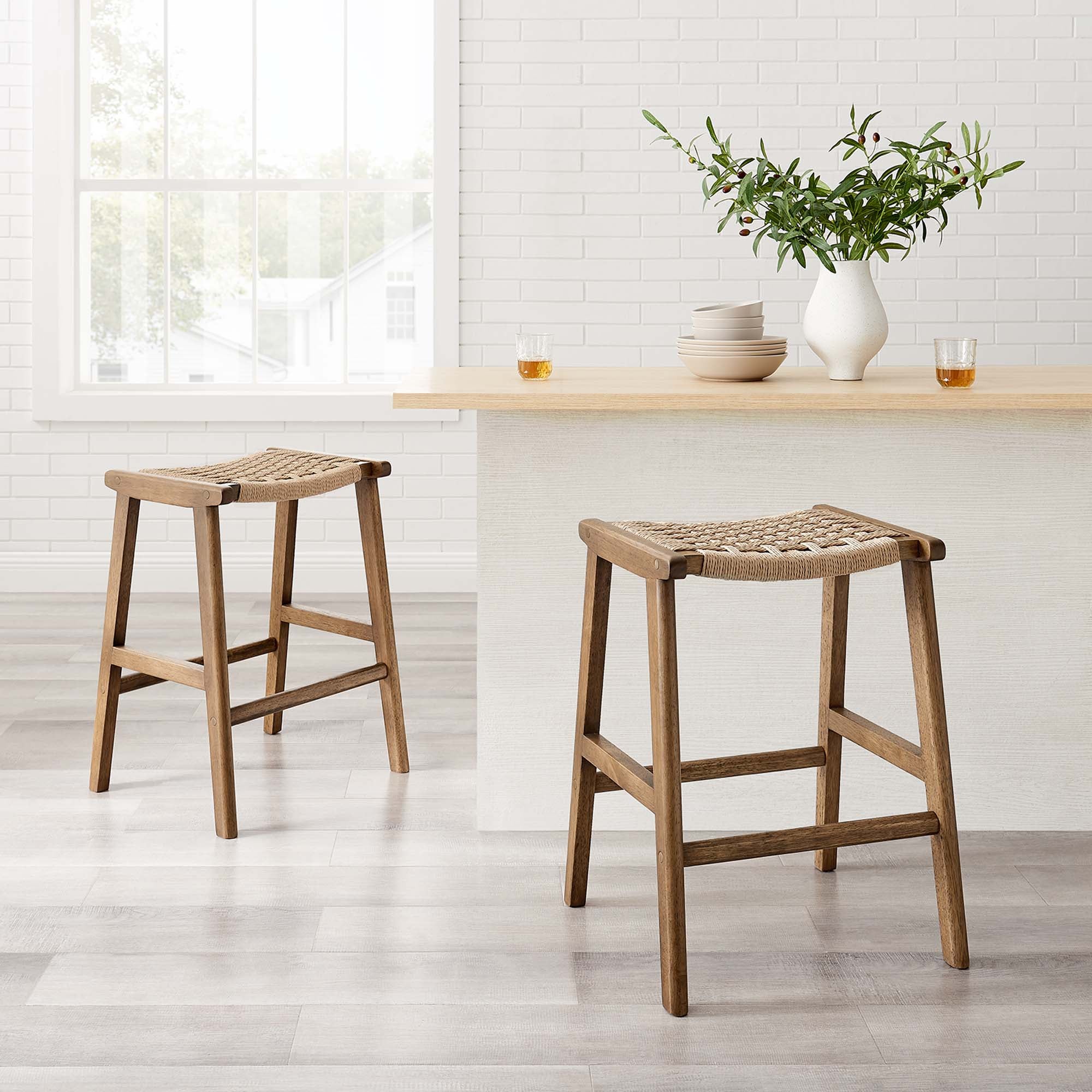 Saoirse Woven Rope Wood Counter Stool Set of 2 - Image 22