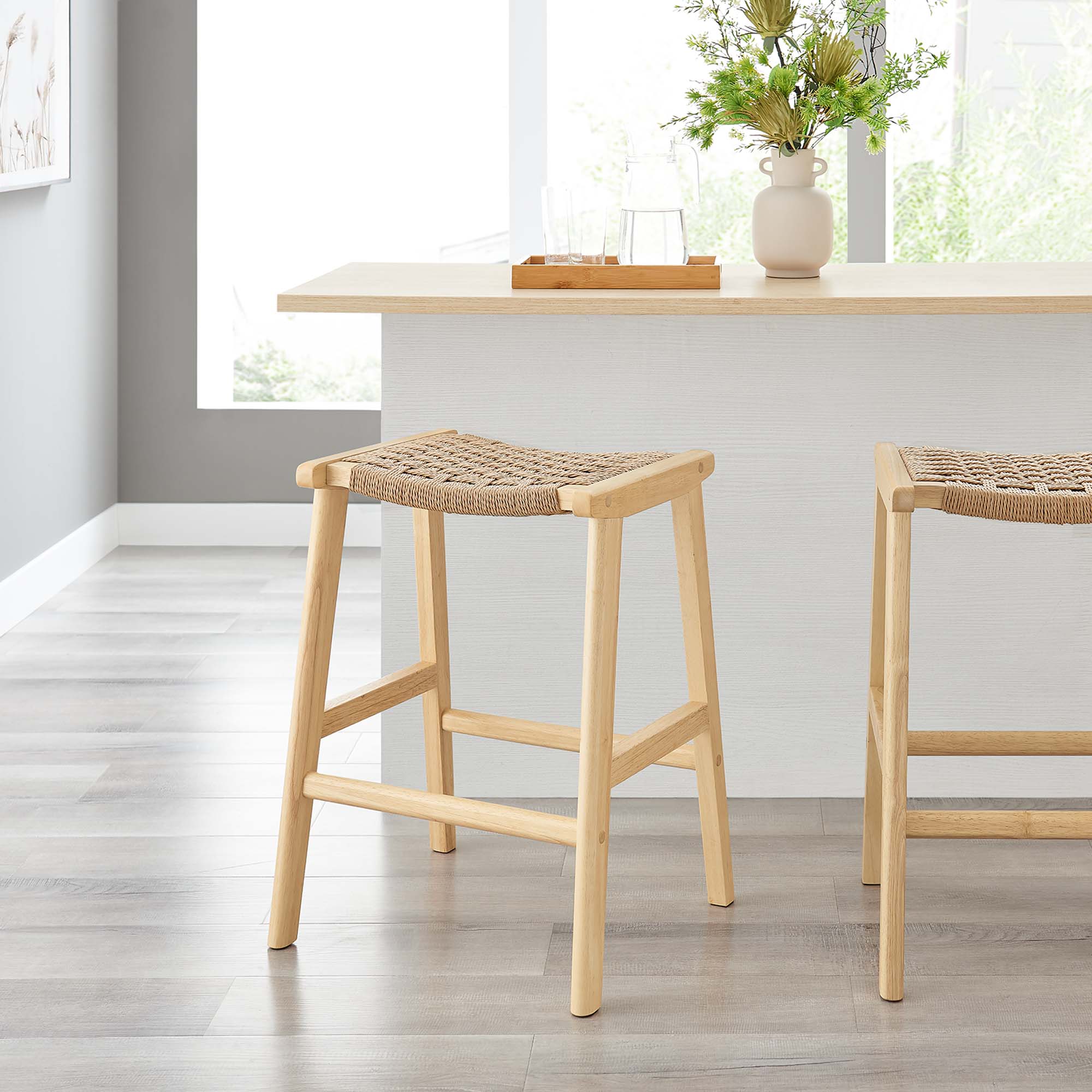 Saoirse Woven Rope Wood Counter Stool Set of 2 - Image 3
