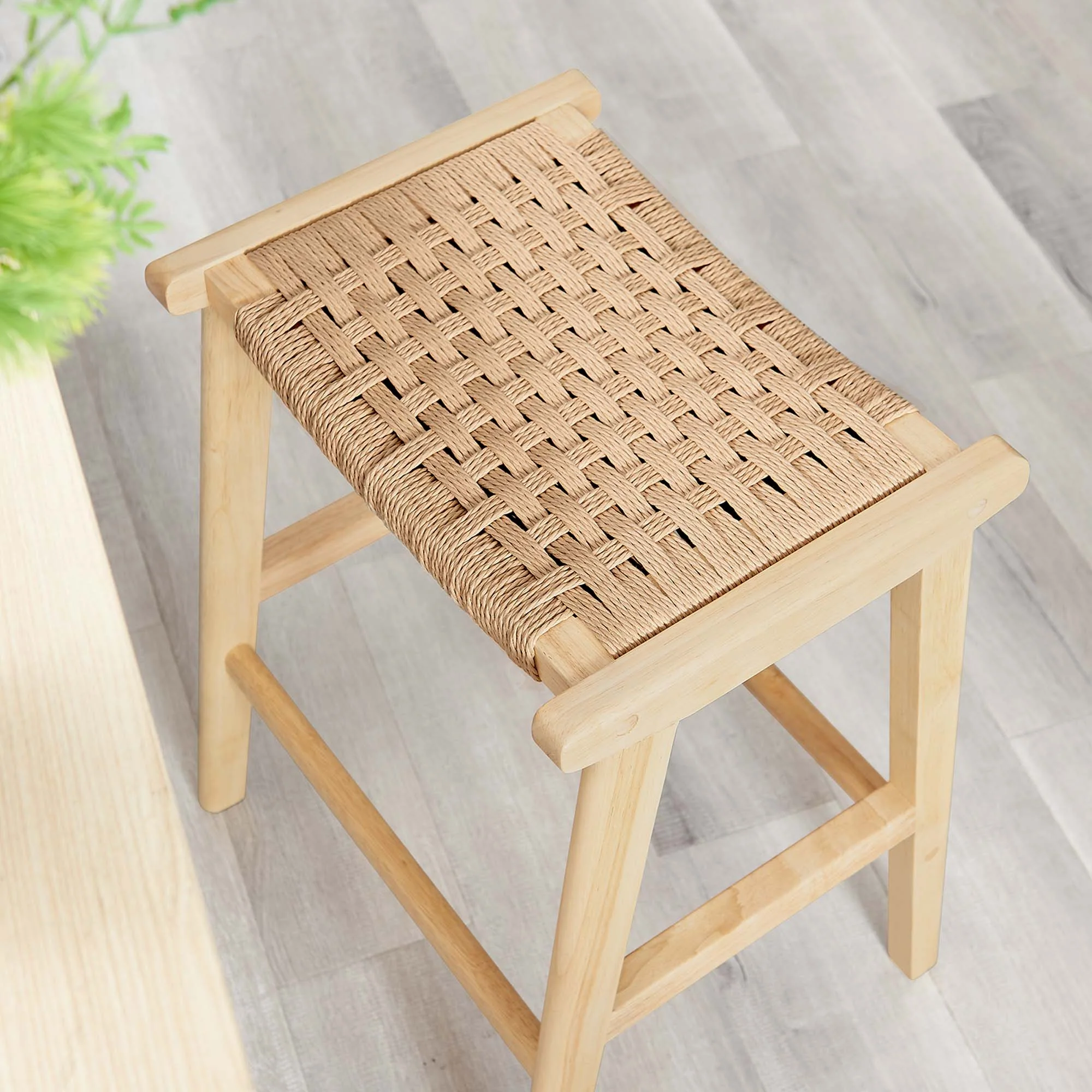 Saoirse Woven Rope Wood Counter Stool Set of 2 - Image 4