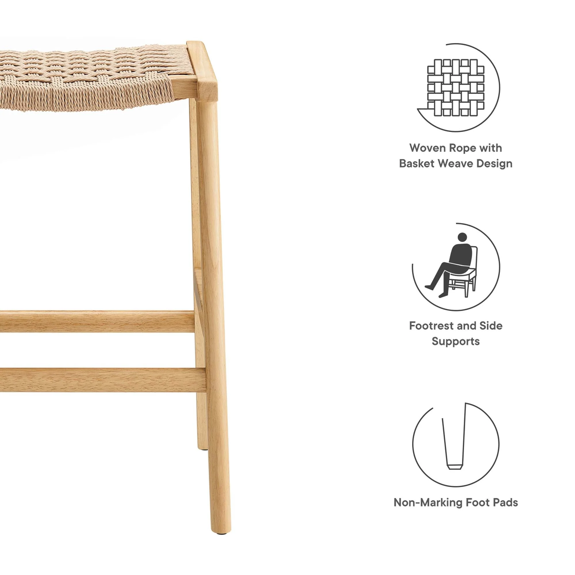Saoirse Woven Rope Wood Counter Stool Set of 2 - Image 9