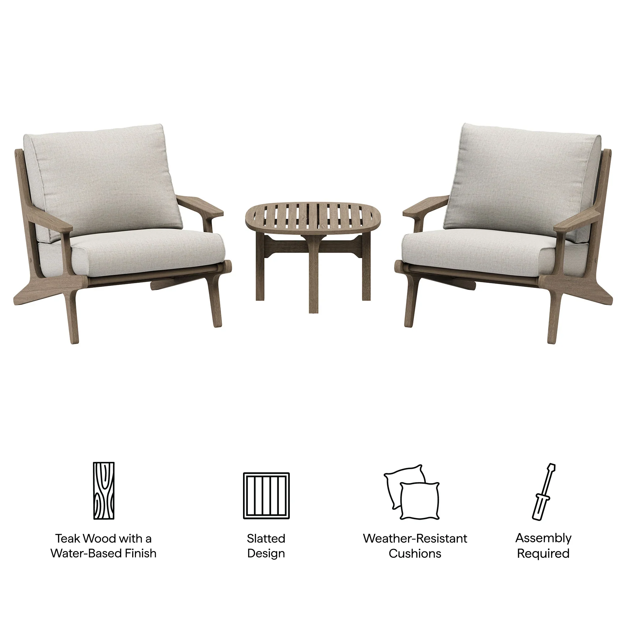 Saratoga 3-Piece Outdoor Teak Wood Furniture Set with Lounge Chairs and Side Table - Image 10