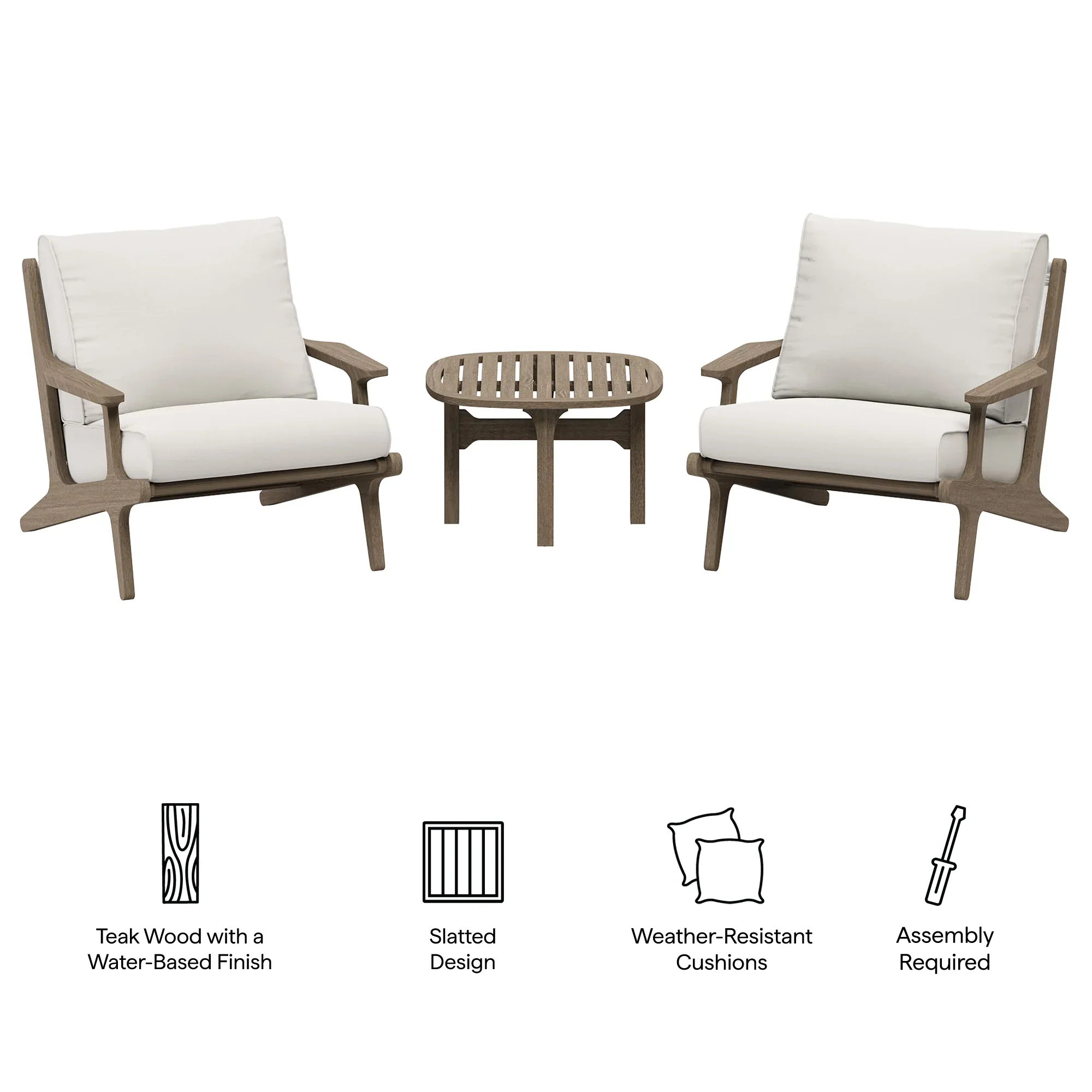 Saratoga 3-Piece Outdoor Teak Wood Furniture Set with Lounge Chairs and Side Table - Image 3