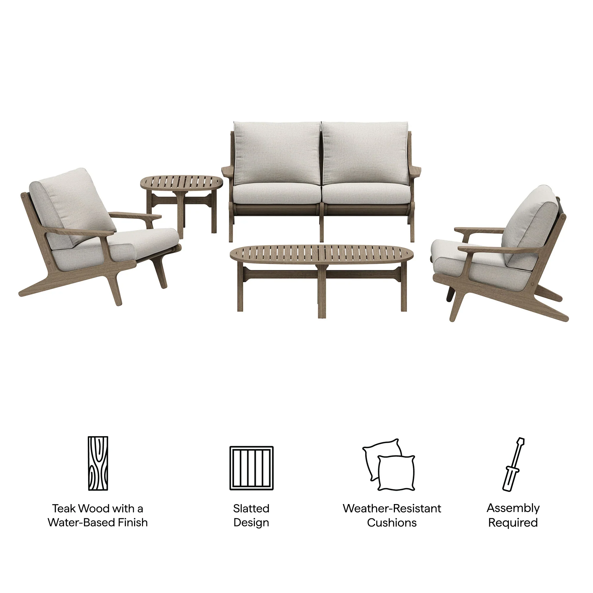 Saratoga 5-Piece Outdoor Teak Wood Furniture Set - Image 13