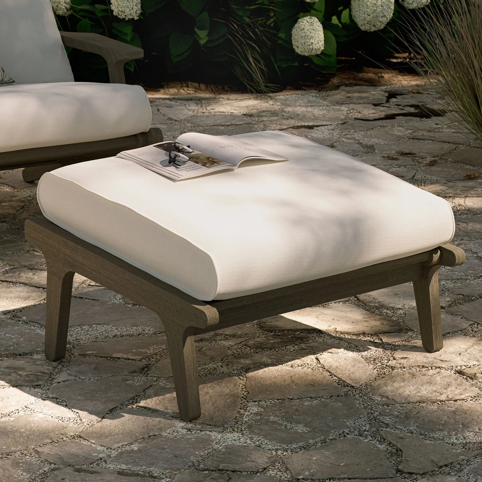 Saratoga Outdoor Teak Ottoman - Image 2