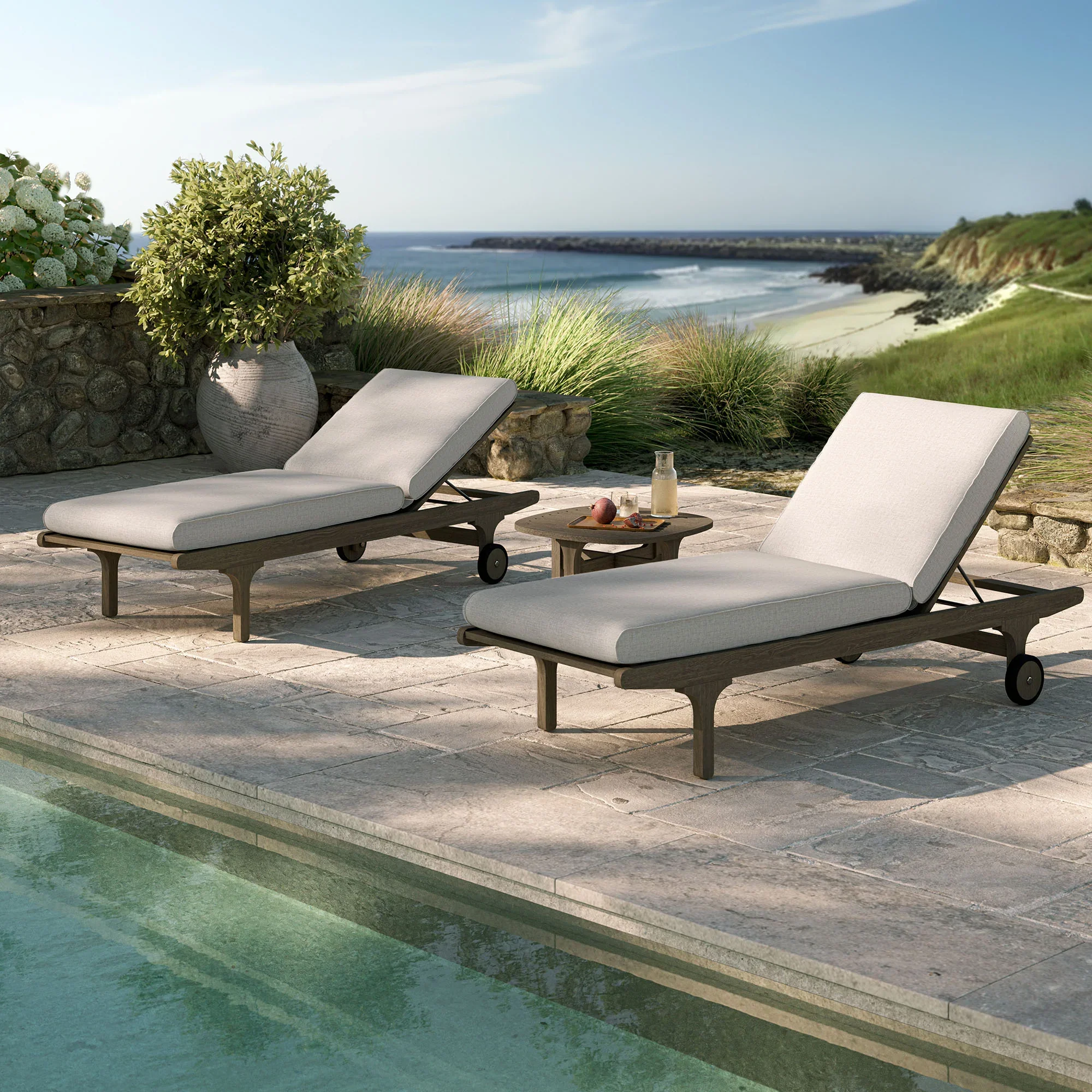 Saratoga Outdoor Teak Wood 3-Piece Chaise Lounge - Image 10