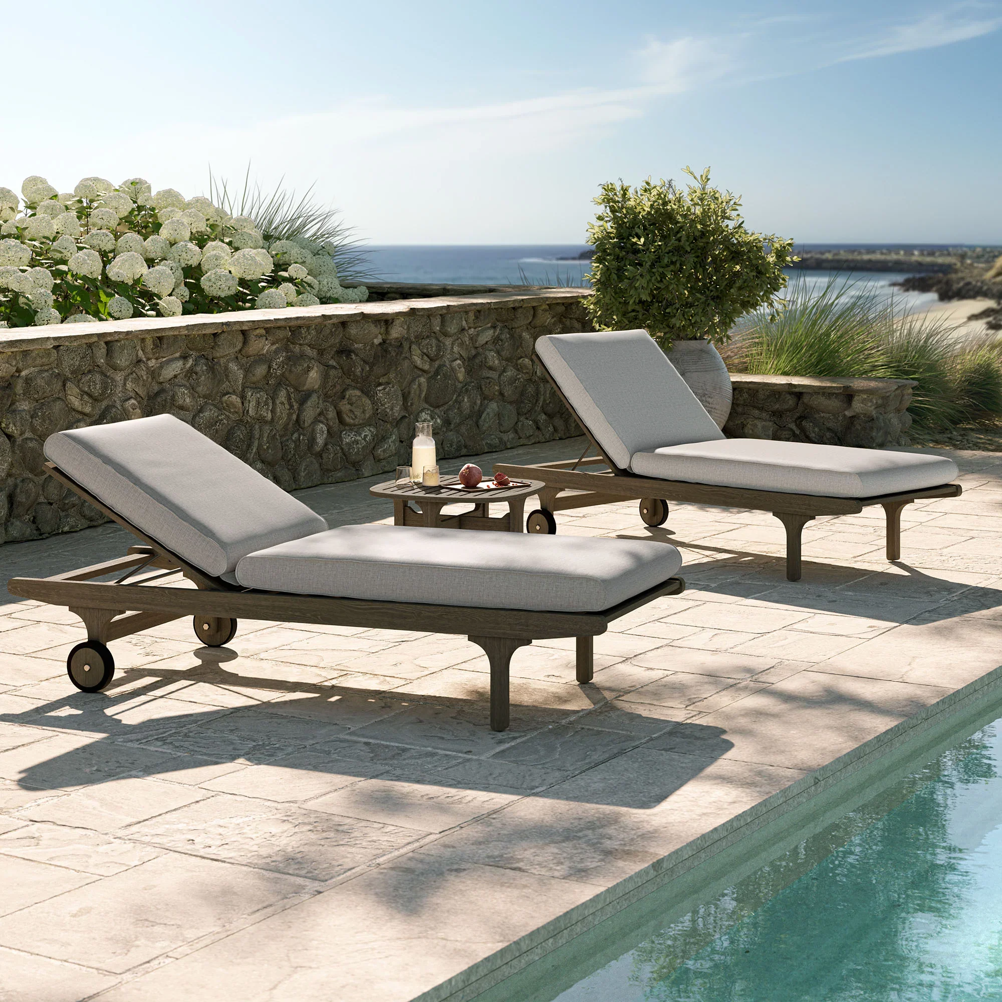 Saratoga Outdoor Teak Wood 3-Piece Chaise Lounge - Image 11