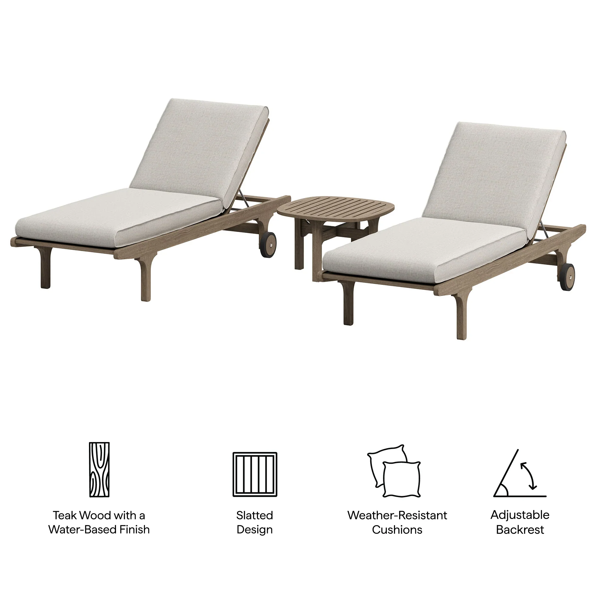 Saratoga Outdoor Teak Wood 3-Piece Chaise Lounge - Image 15