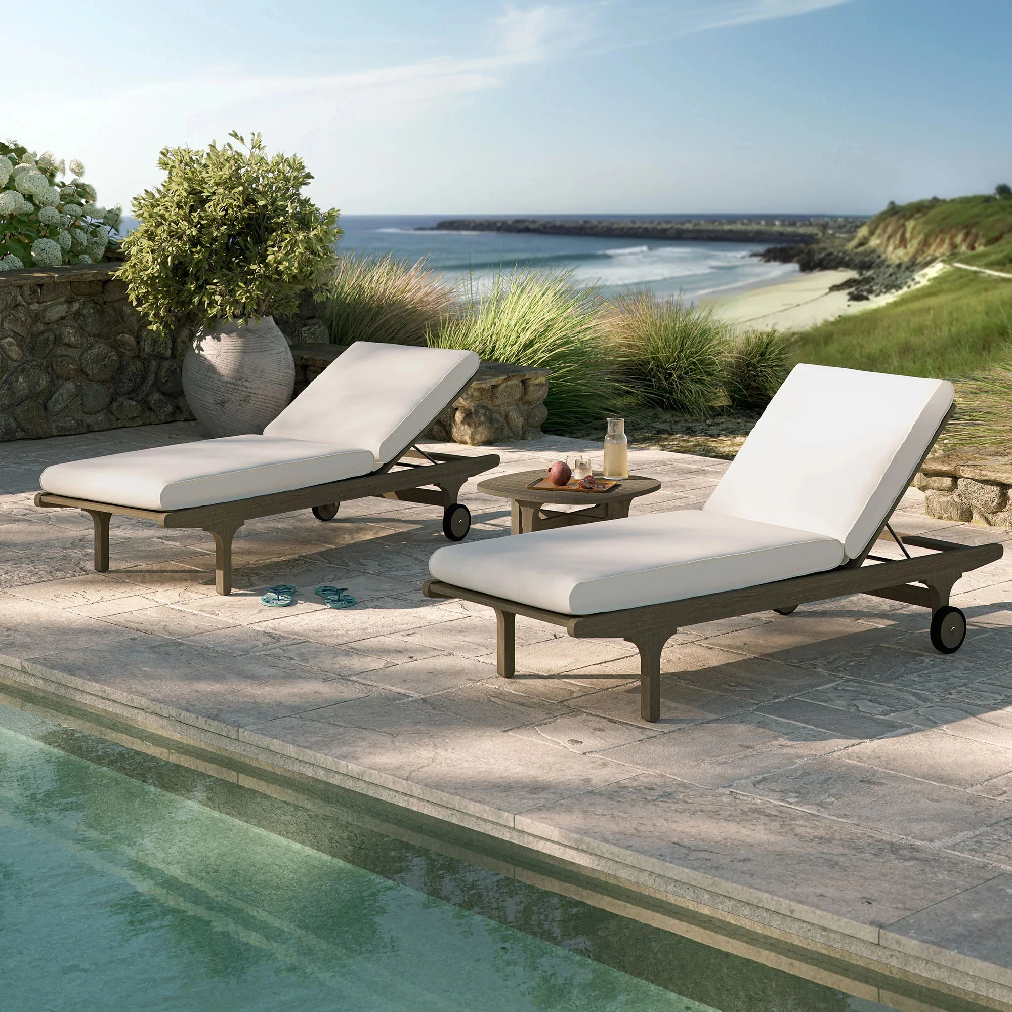 Saratoga Outdoor Teak Wood 3-Piece Chaise Lounge - Image 2