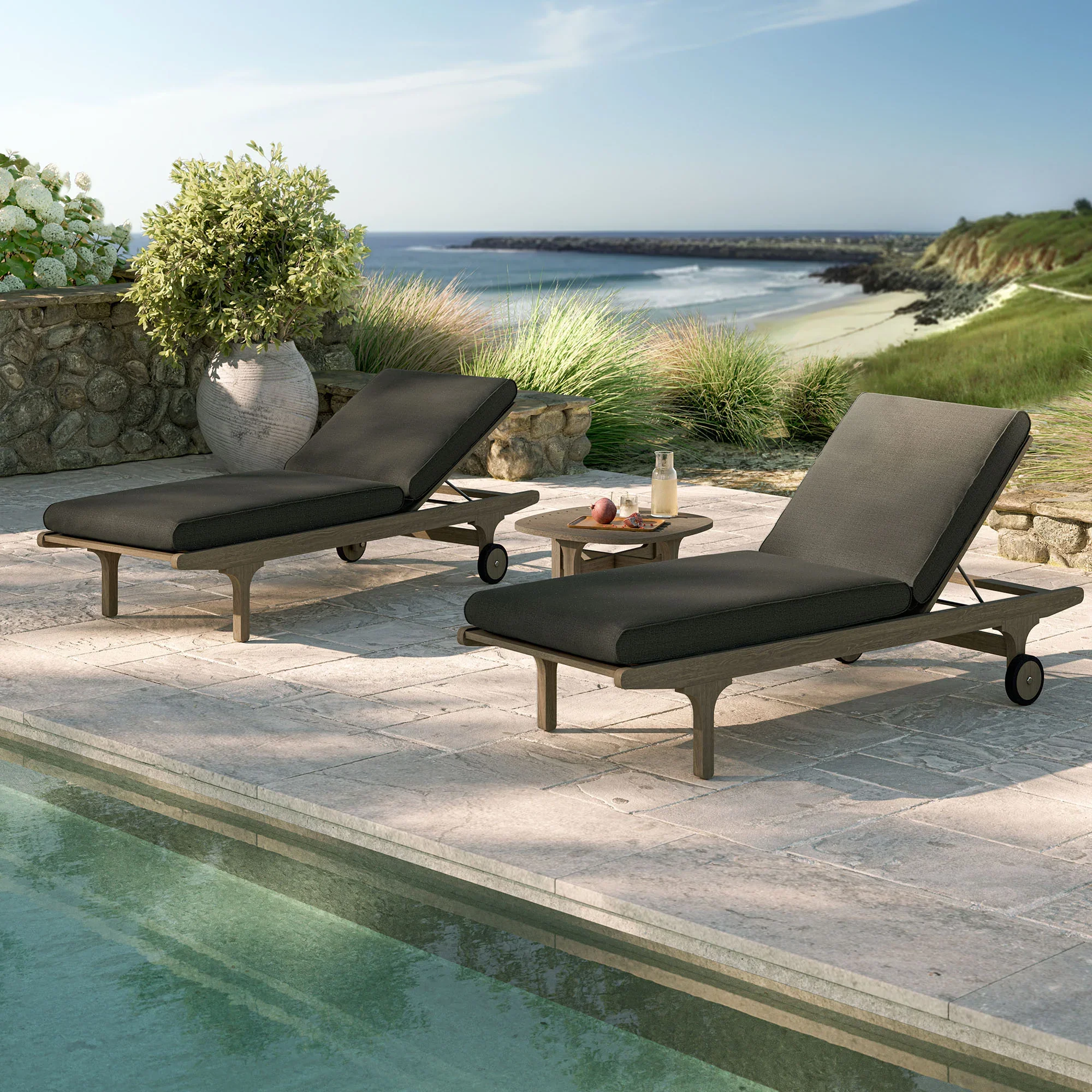 Saratoga Outdoor Teak Wood 3-Piece Chaise Lounge - Image 20