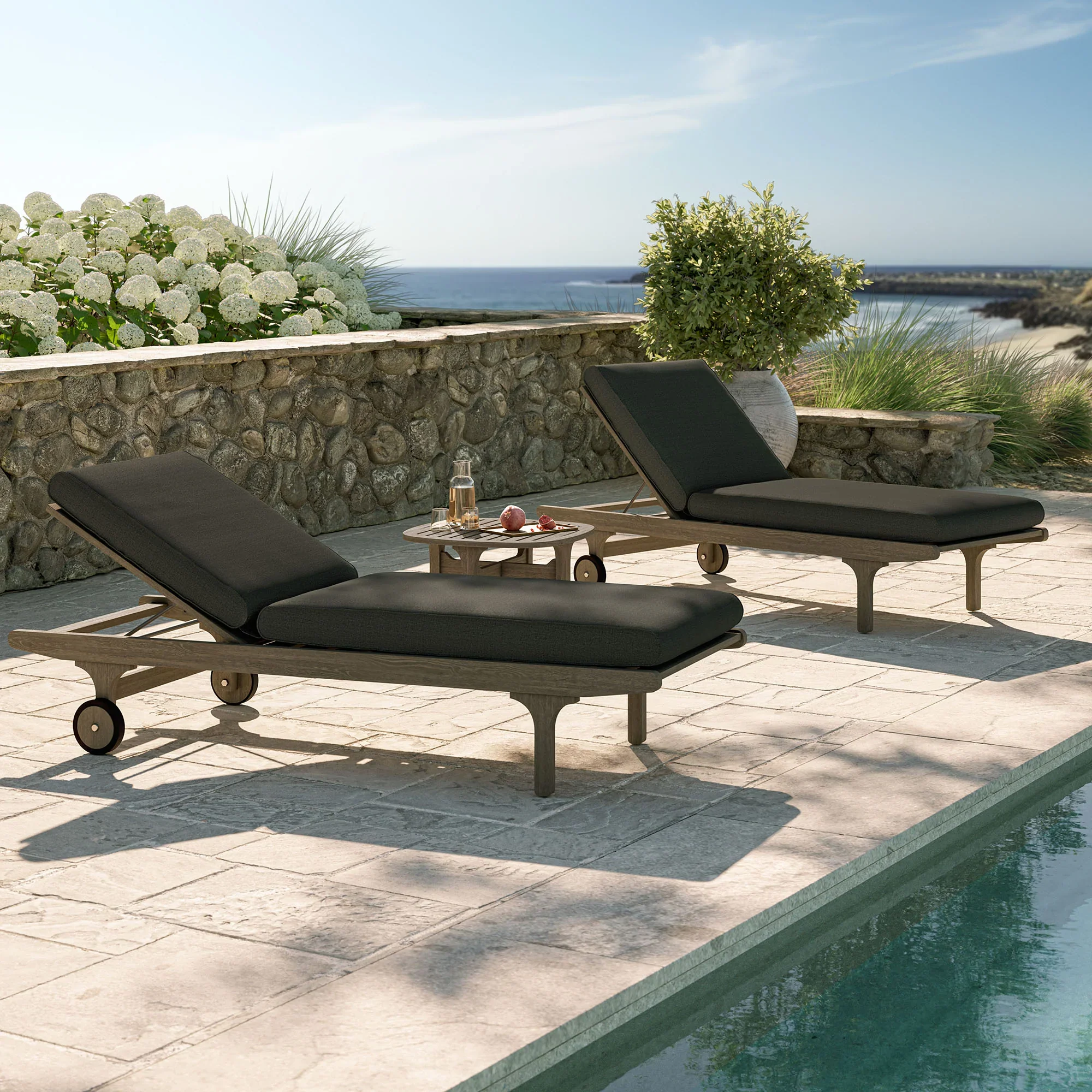Saratoga Outdoor Teak Wood 3-Piece Chaise Lounge - Image 21