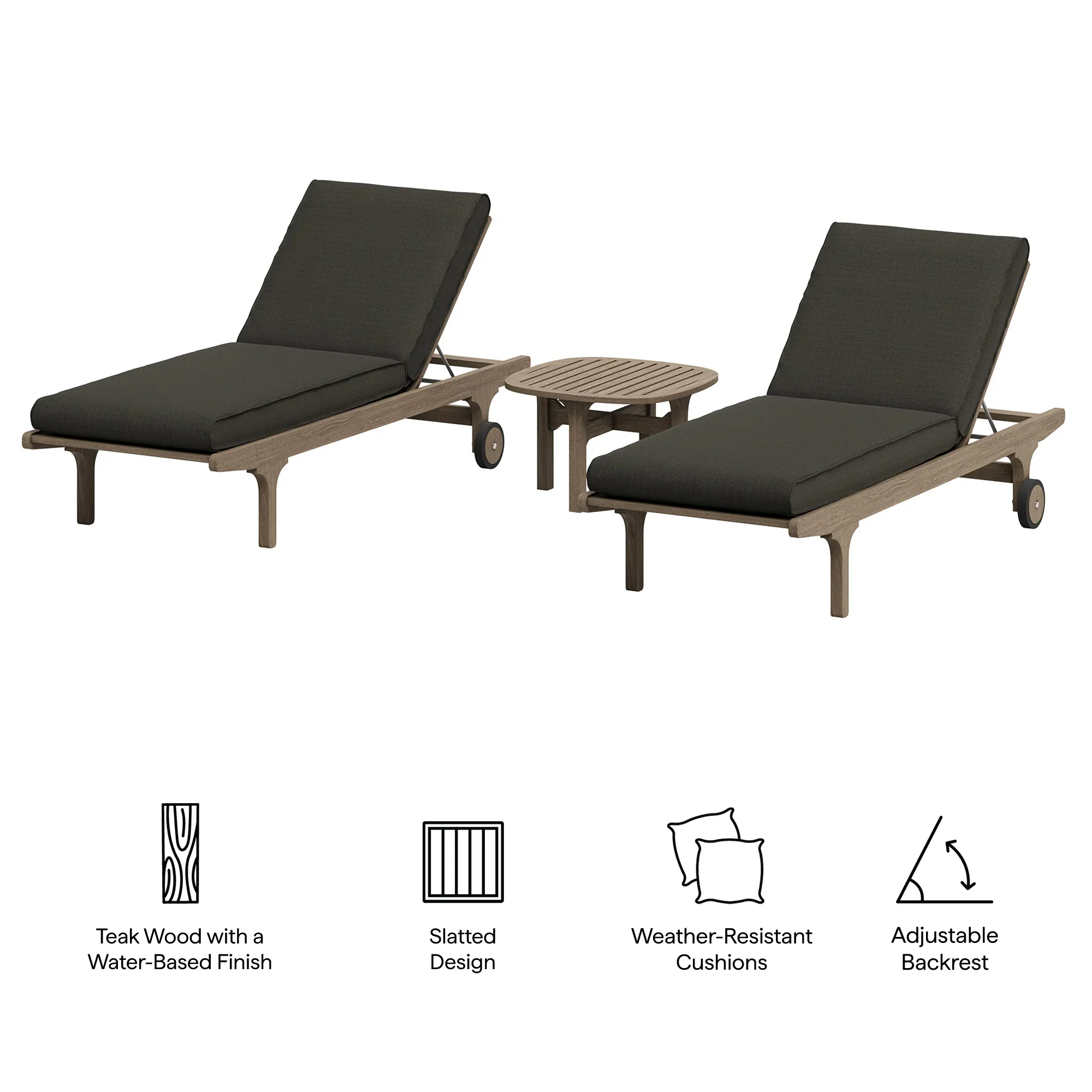 Saratoga Outdoor Teak Wood 3-Piece Chaise Lounge - Image 25