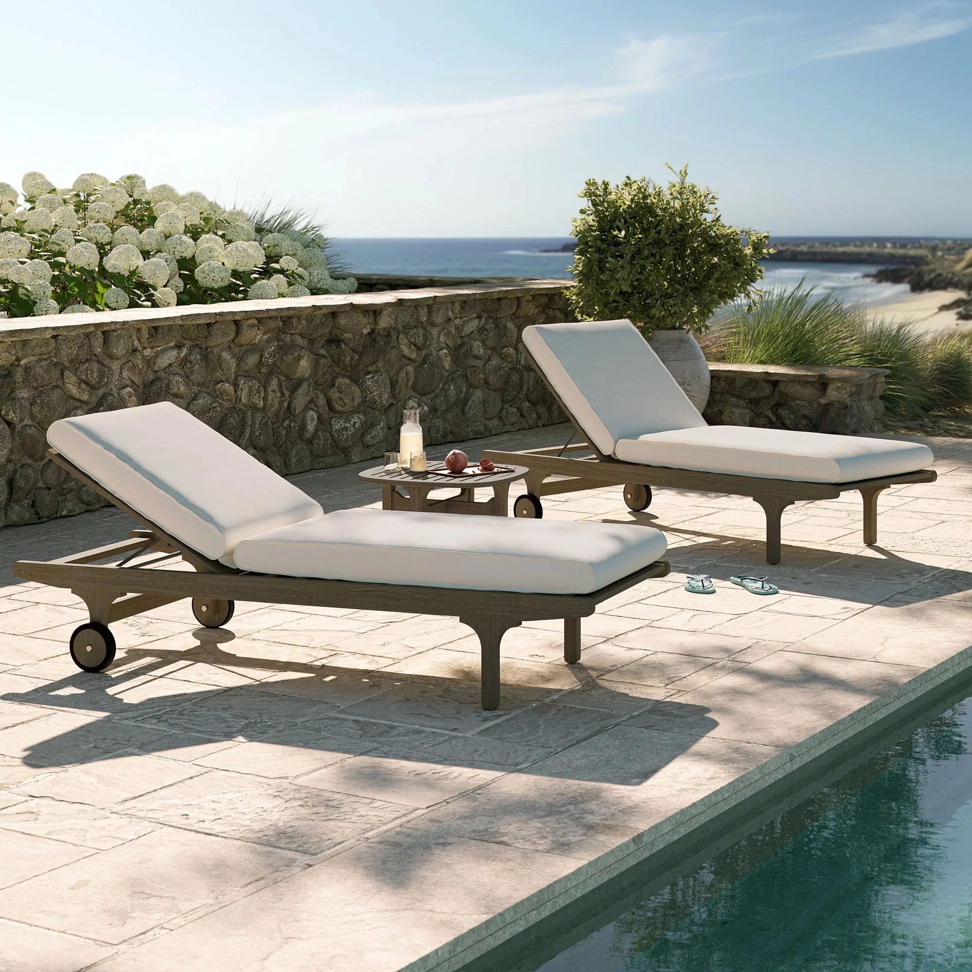 Saratoga Outdoor Teak Wood 3-Piece Chaise Lounge - Image 3