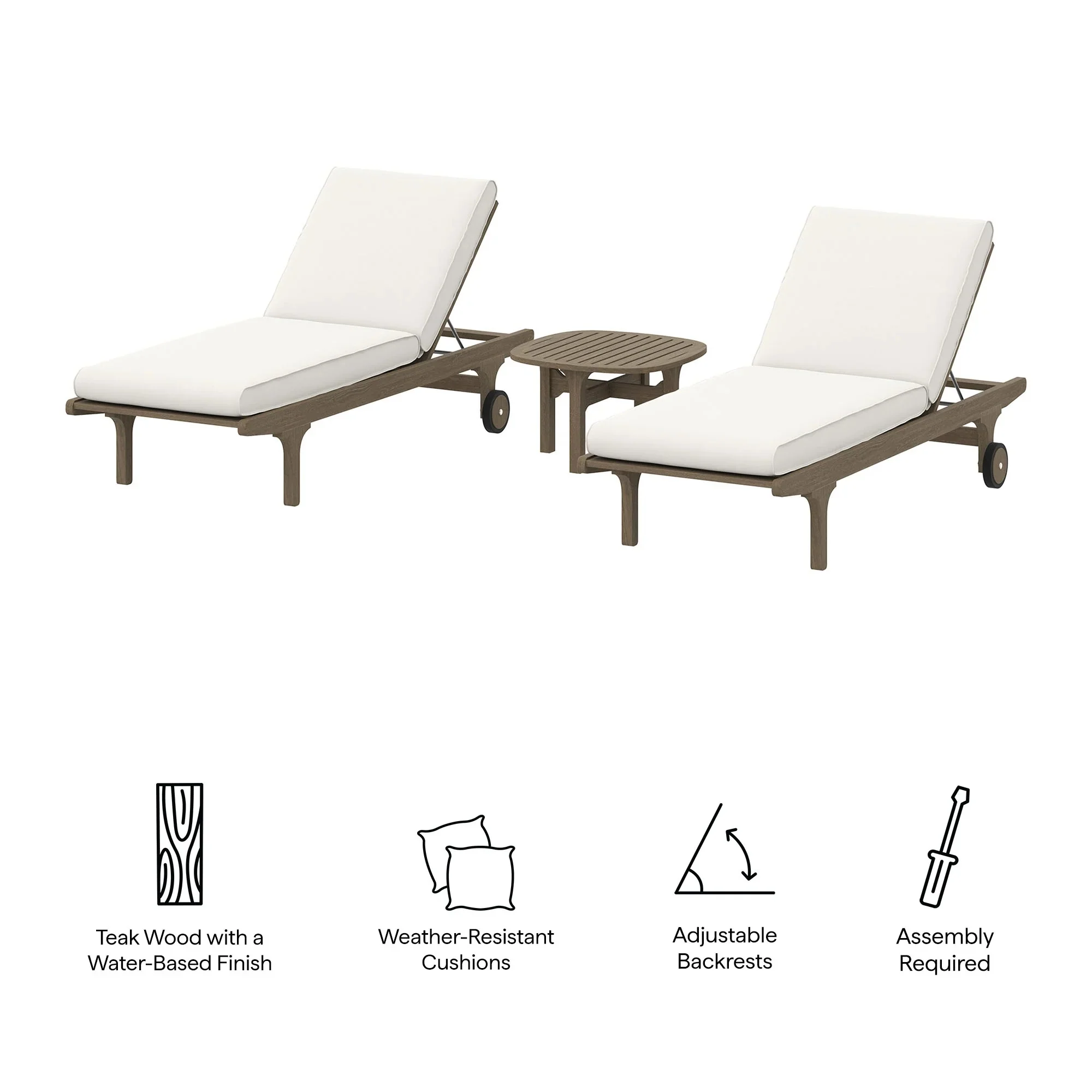 Saratoga Outdoor Teak Wood 3-Piece Chaise Lounge - Image 5