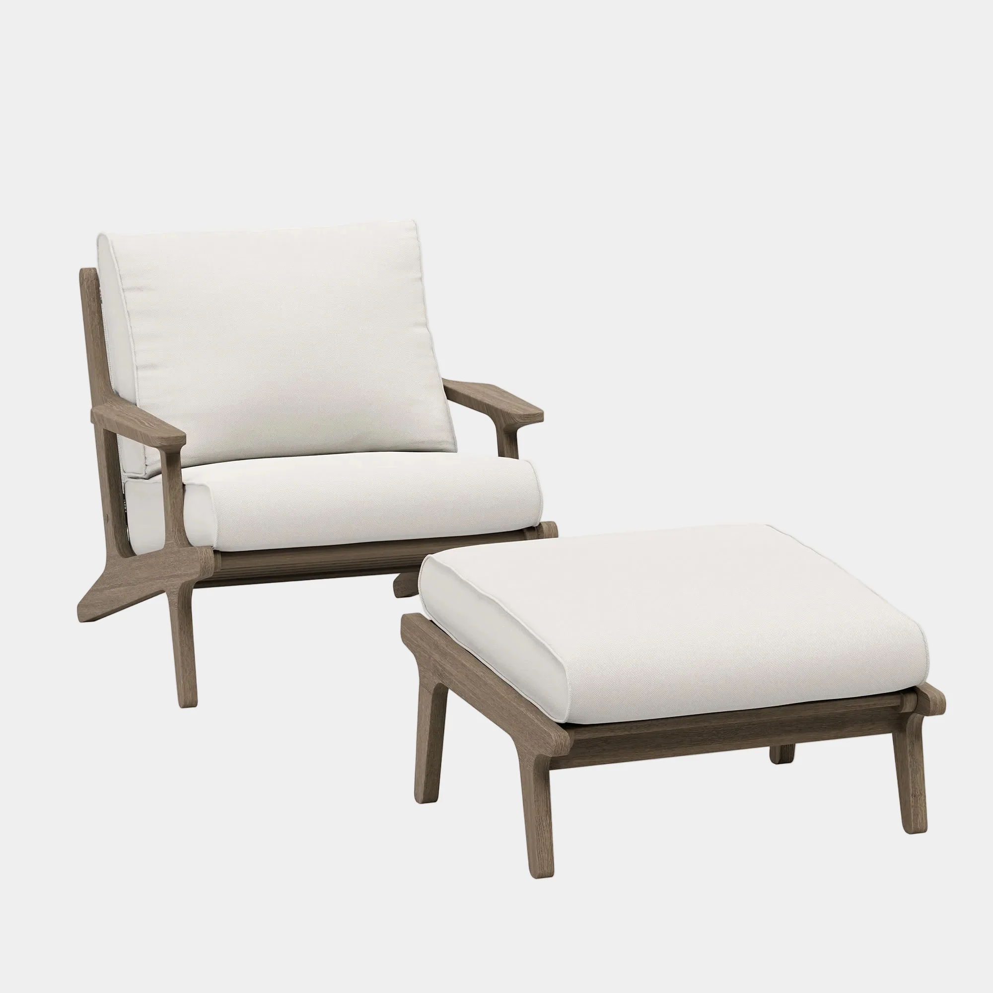 Saratoga Outdoor Patio Teak Wood Chair and Ottoman Set in Weathered