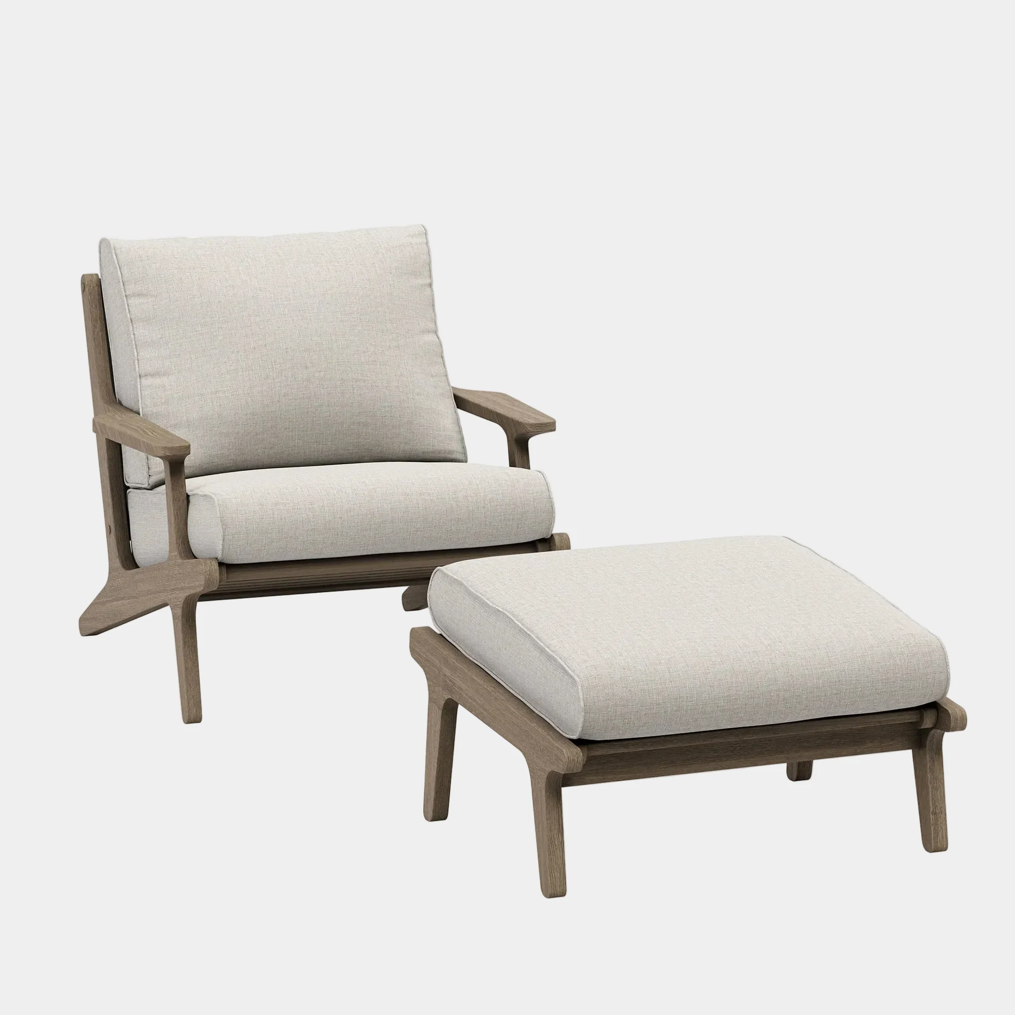 Saratoga Outdoor Patio Teak Wood Chair and Ottoman Set in Weathered - Image 12