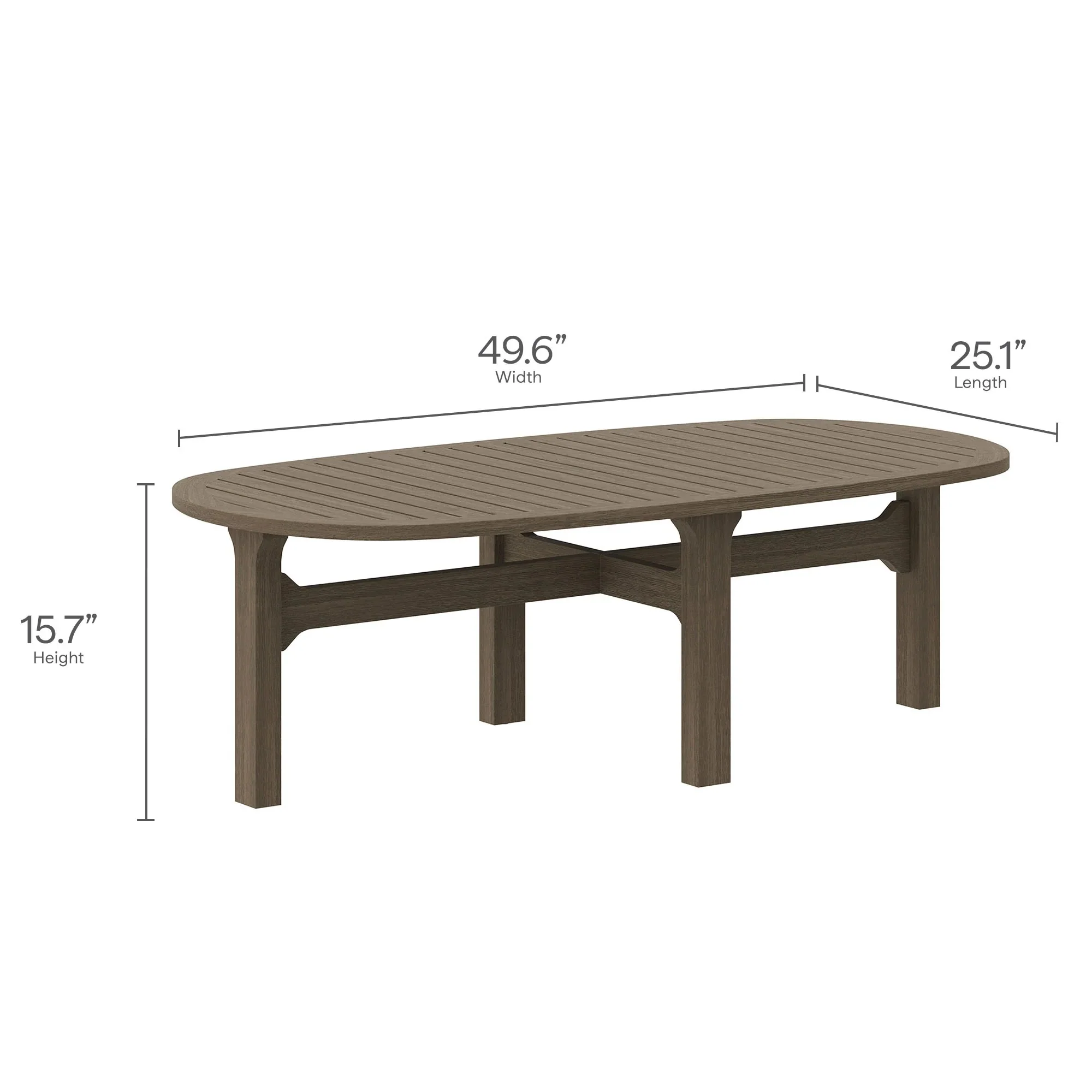 Saratoga Oval Outdoor Patio Teak Wood Coffee Table in Weathered Gray - Image 10