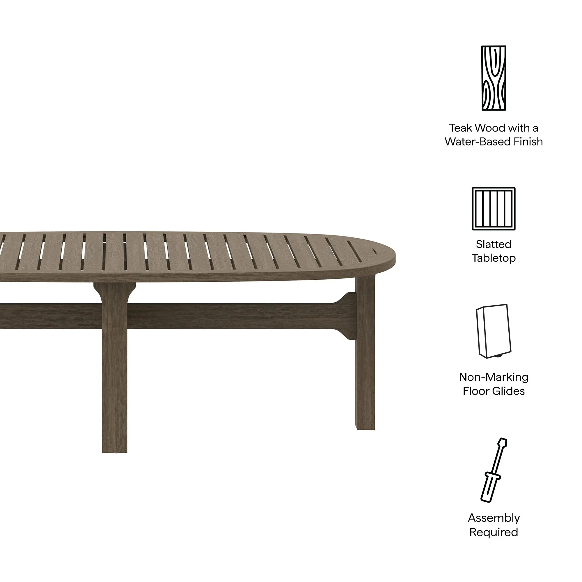 Saratoga Oval Outdoor Patio Teak Wood Coffee Table in Weathered Gray - Image 4