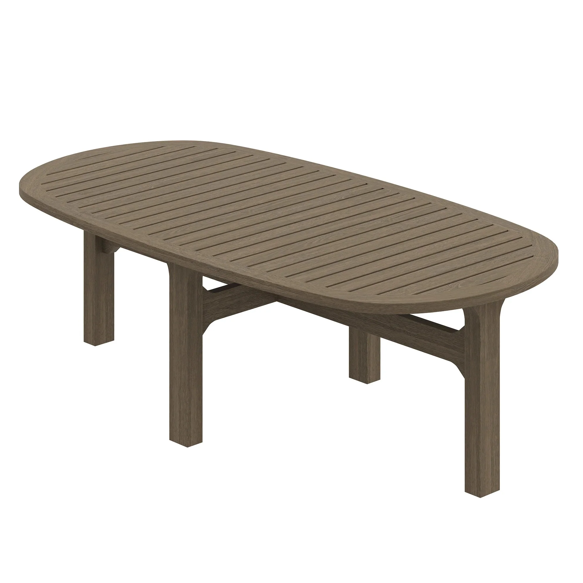 Saratoga Oval Outdoor Patio Teak Wood Coffee Table in Weathered Gray - Image 6