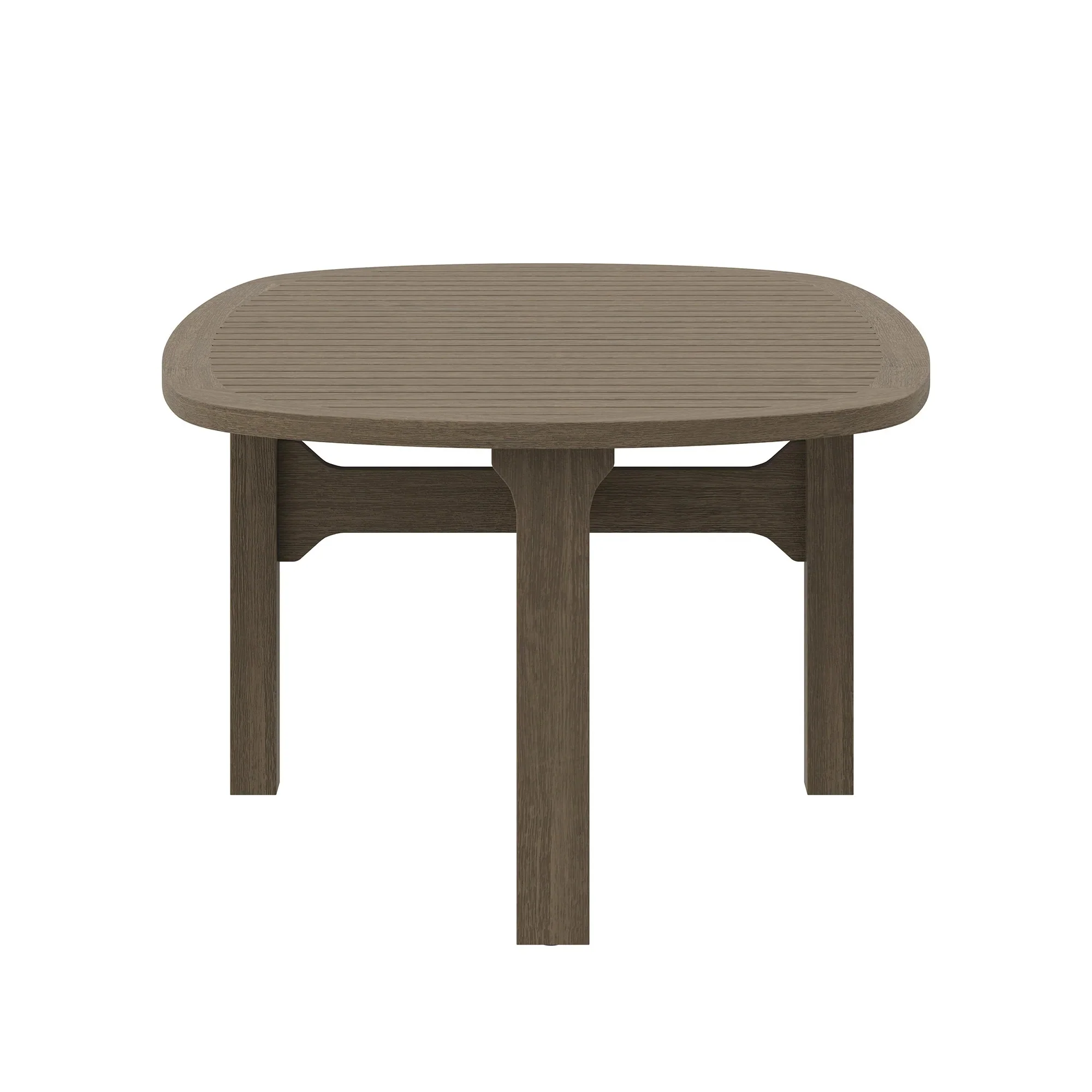 Saratoga Oval Outdoor Patio Teak Wood Coffee Table in Weathered Gray - Image 7
