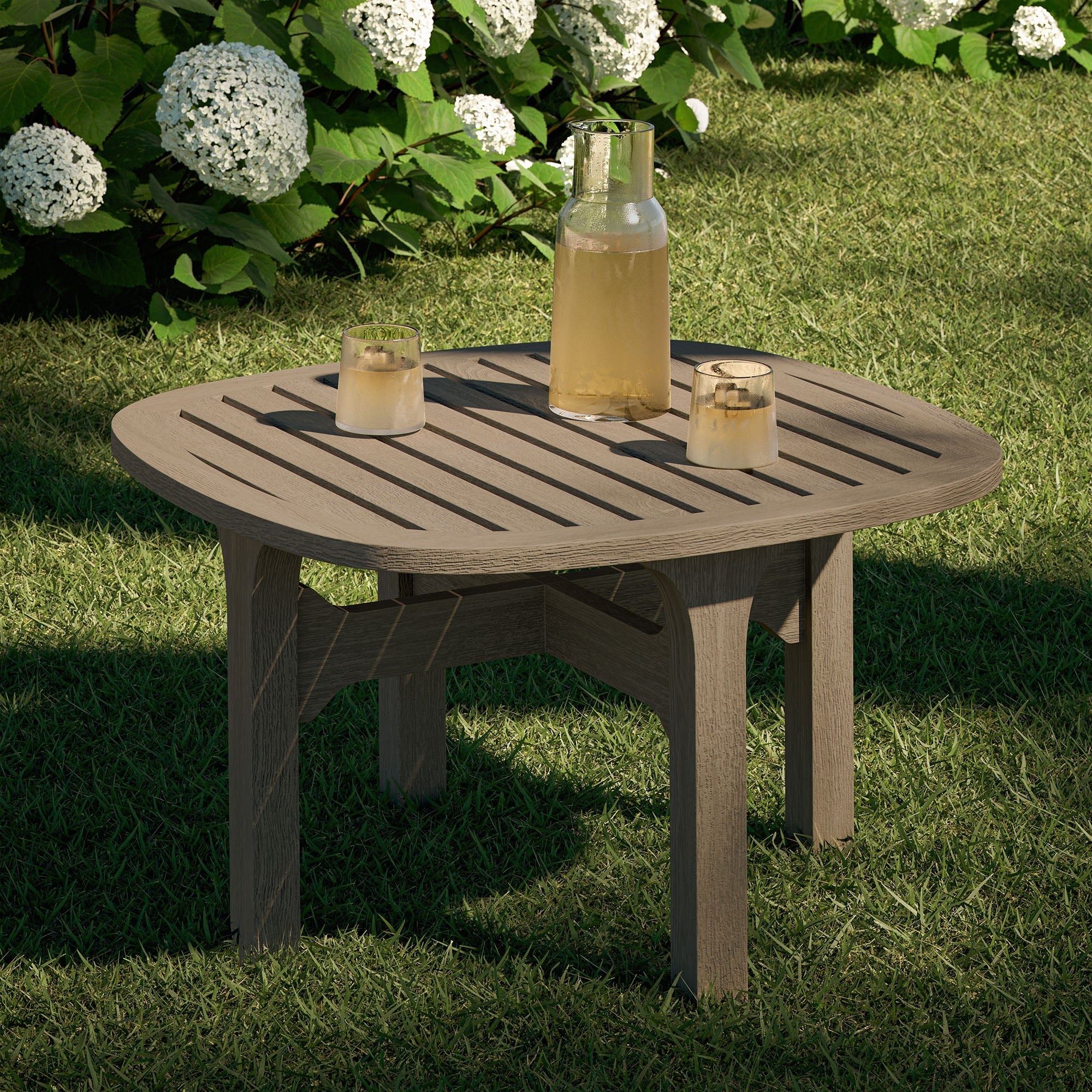 Saratoga Square Outdoor Patio Teak Wood Side Table in Weathered Gray - Image 2