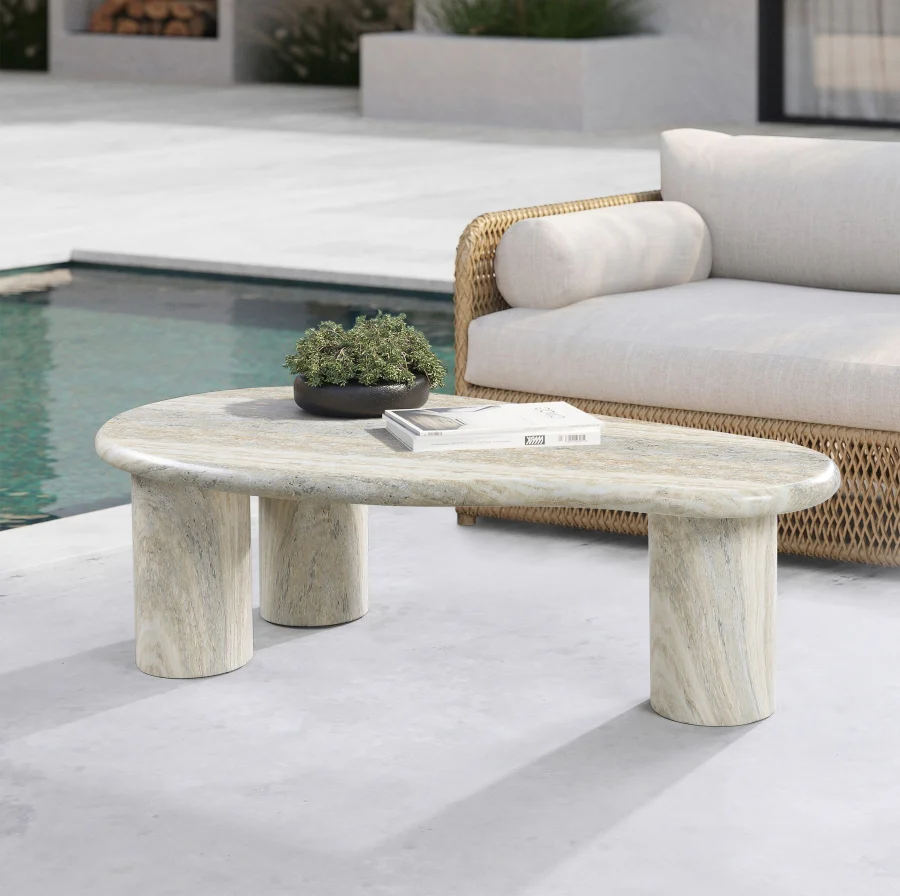 Sassari Travertine Finish Indoor / Outdoor Concrete Coffee Table - Image 2