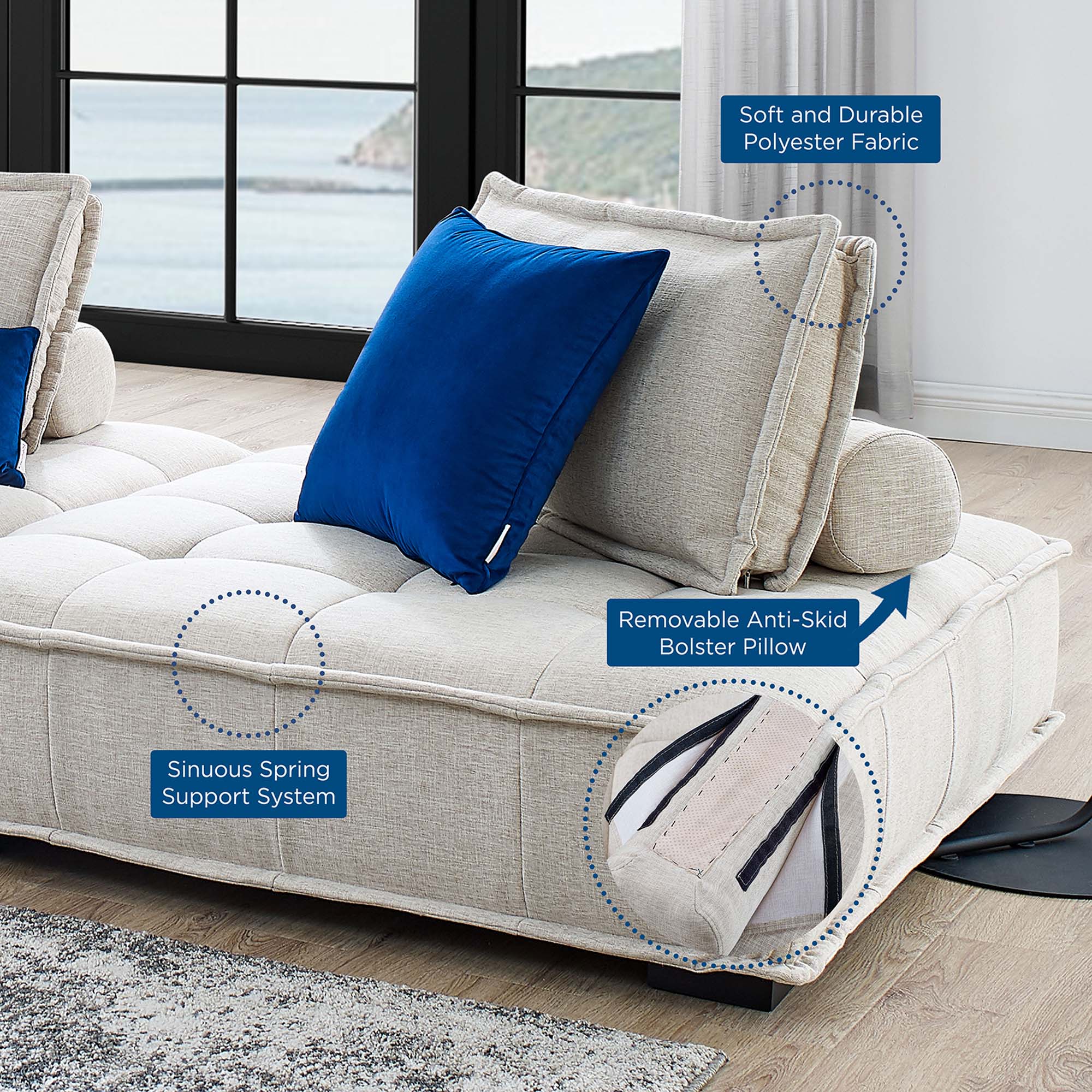 Saunter 3-Piece Tufted Fabric Fabric Sofa - Image 8